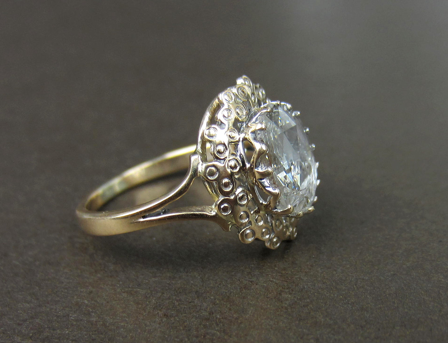 SOLD--Antique Giant Rose Cut Diamond Ring 18k