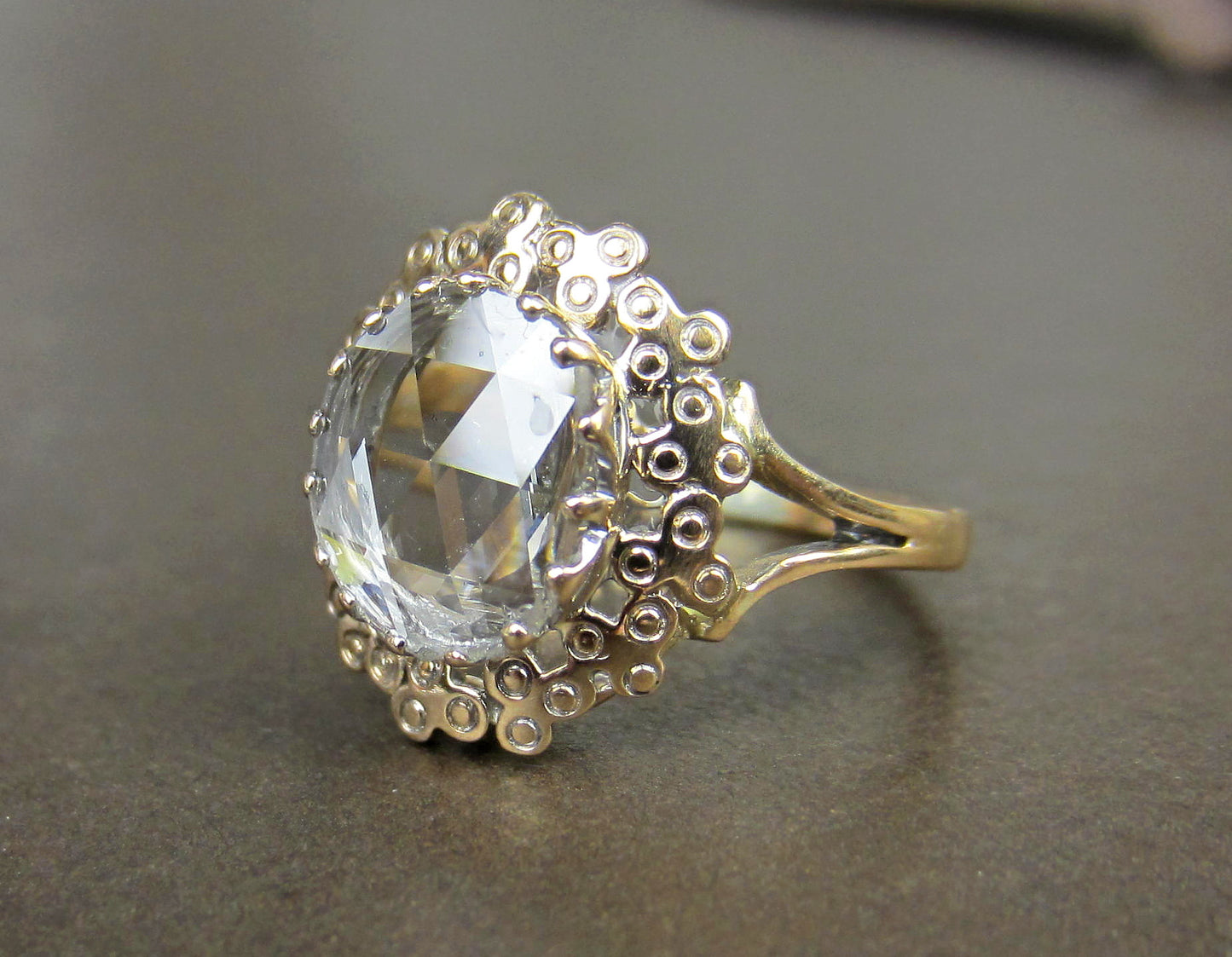 SOLD--Antique Giant Rose Cut Diamond Ring 18k