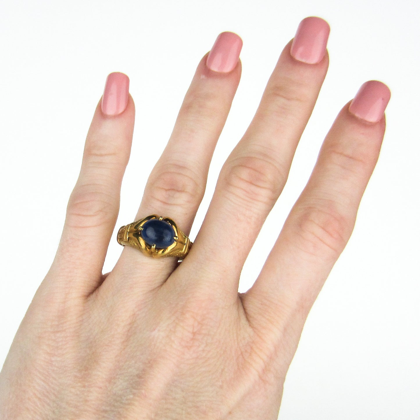 SOLD-Vintage Sapphire Cabochon Ring 18k c. 1970