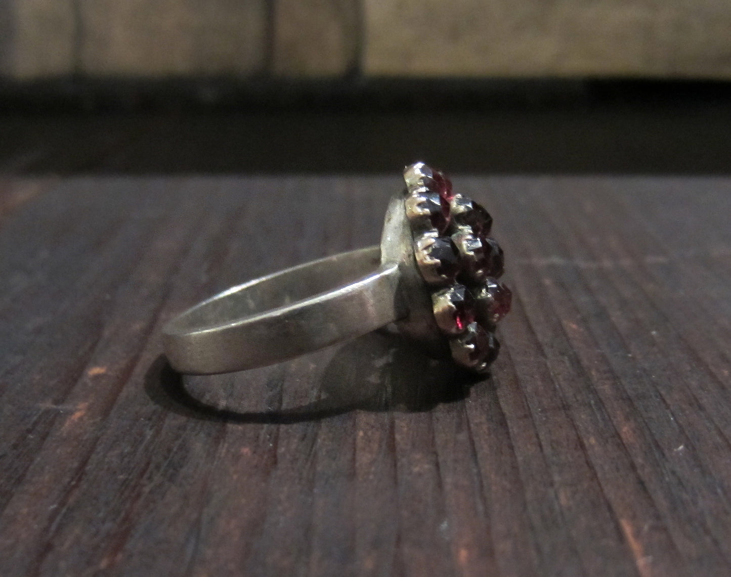 SOLD Bohemian Garnet Cluster Ring 800 Silver c. 1900