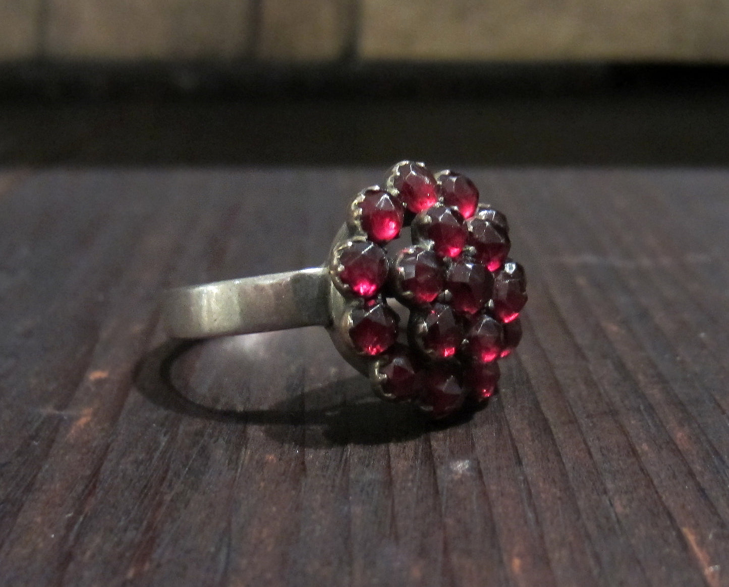 SOLD Bohemian Garnet Cluster Ring 800 Silver c. 1900