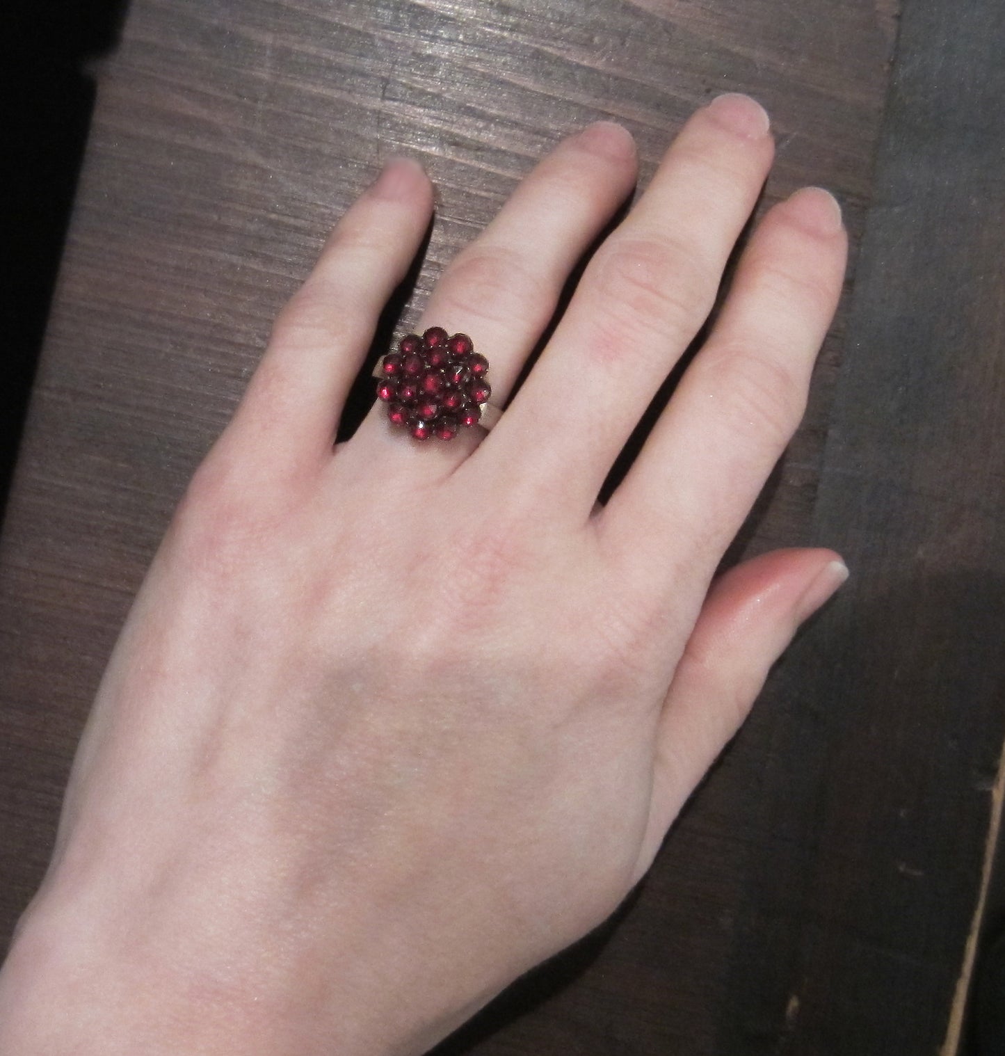 SOLD Bohemian Garnet Cluster Ring 800 Silver c. 1900