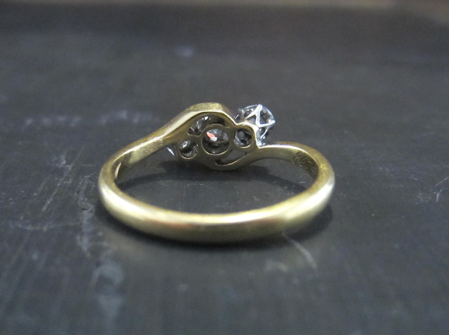 SOLD--Edwardian Three Old Mine Cut Diamond Ring Platinum/18k c. 1910