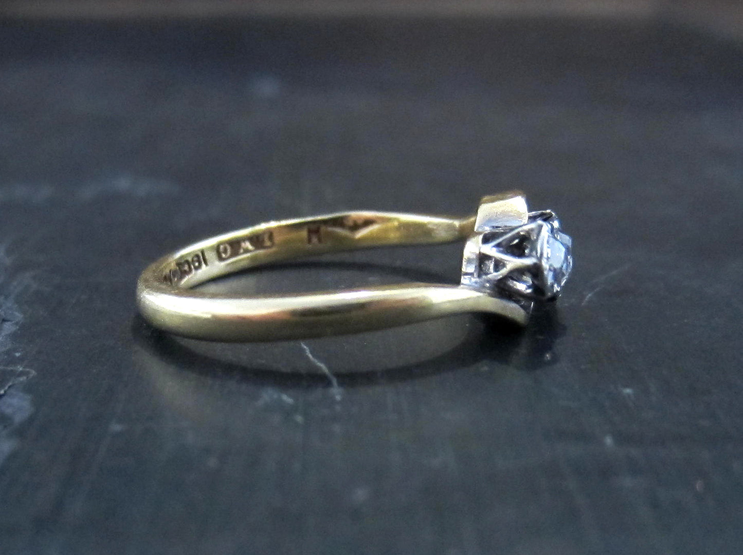 SOLD--Edwardian Three Old Mine Cut Diamond Ring Platinum/18k c. 1910