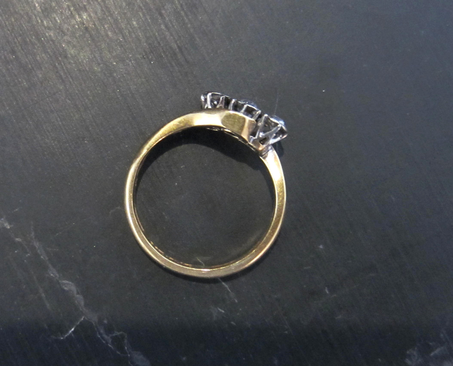 SOLD--Edwardian Three Old Mine Cut Diamond Ring Platinum/18k c. 1910