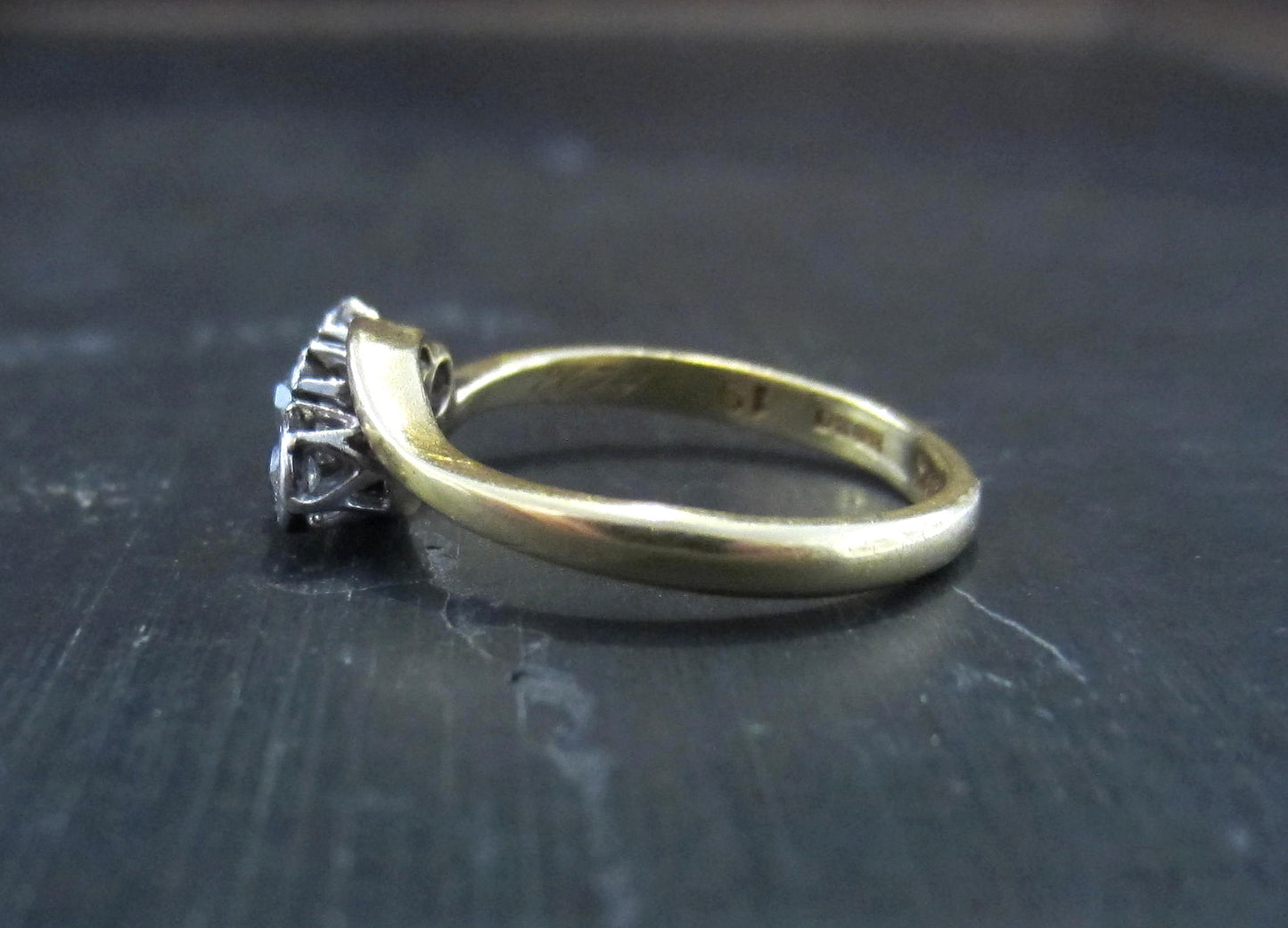 SOLD--Edwardian Three Old Mine Cut Diamond Ring Platinum/18k c. 1910