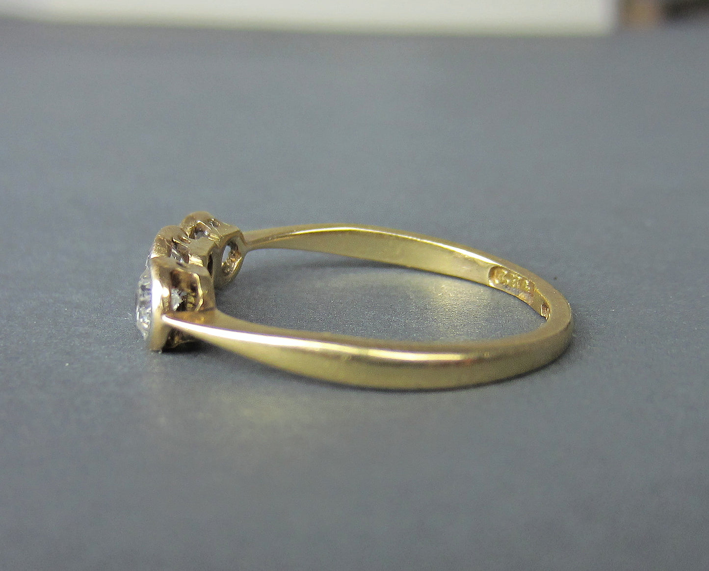 Sold-Edwardian Bezel Set Three Old European Diamond Ring Platinum/18k c. 1910