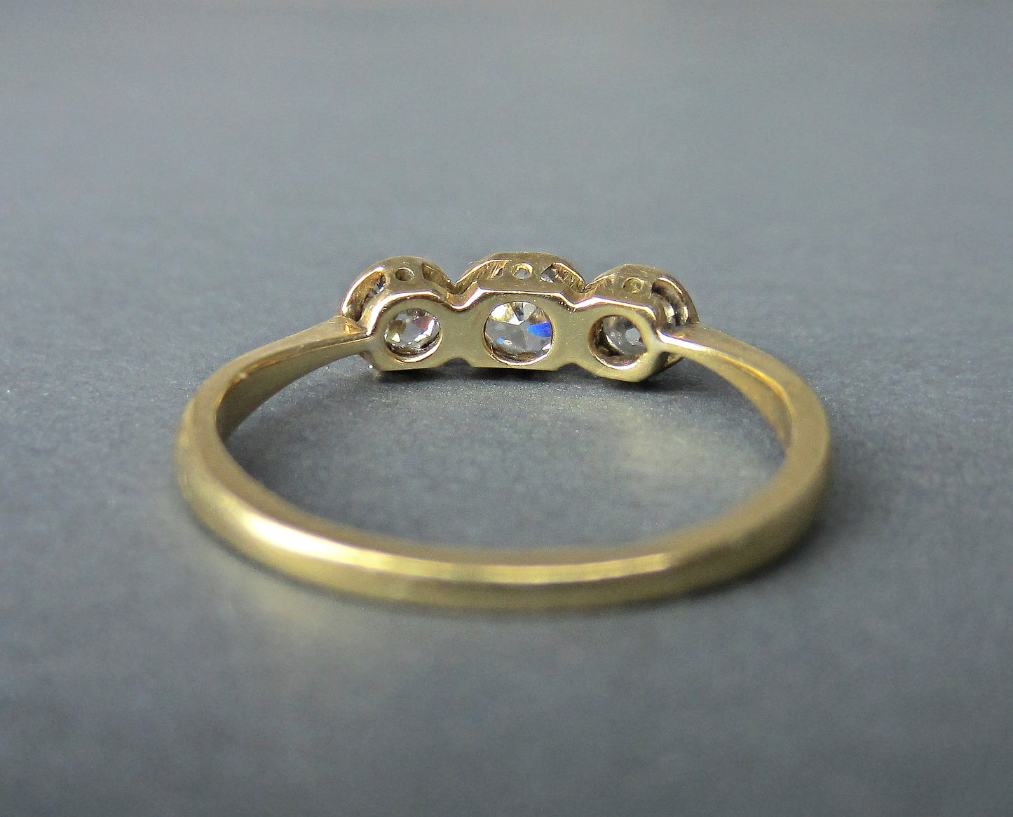 Sold-Edwardian Bezel Set Three Old European Diamond Ring Platinum/18k c. 1910
