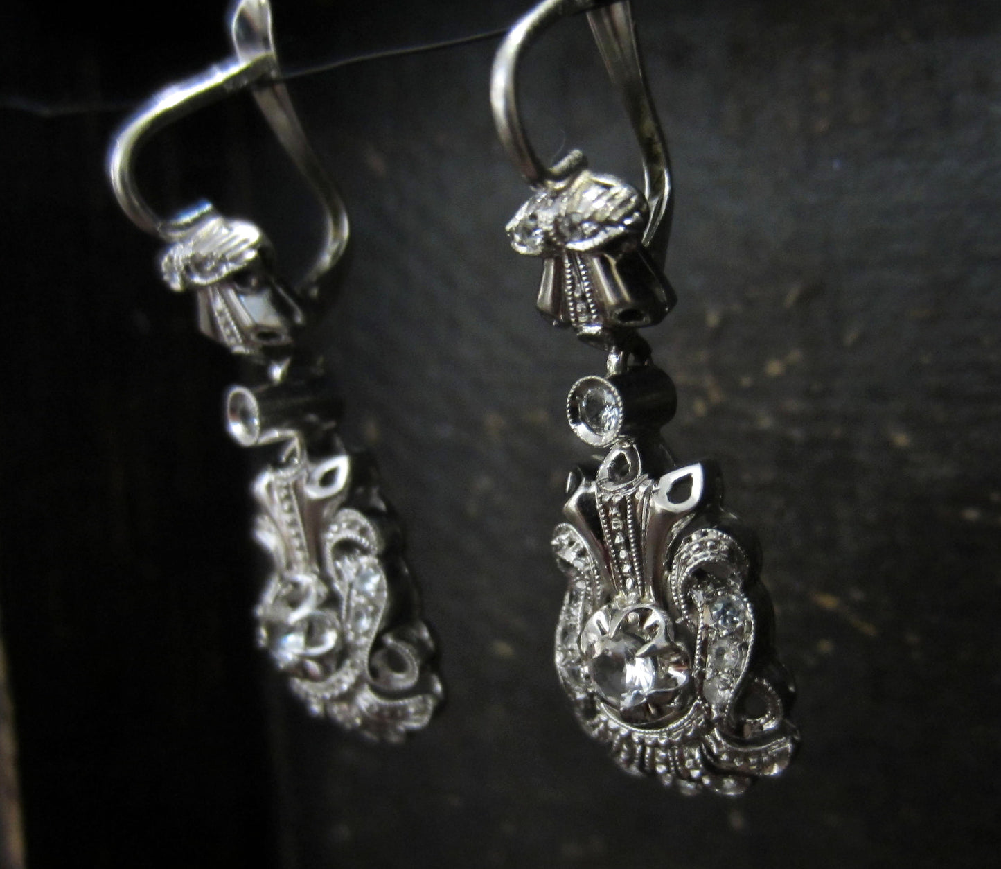 SOLD--Mid-Century White Spinel Drop Earrings 18k c. 1950