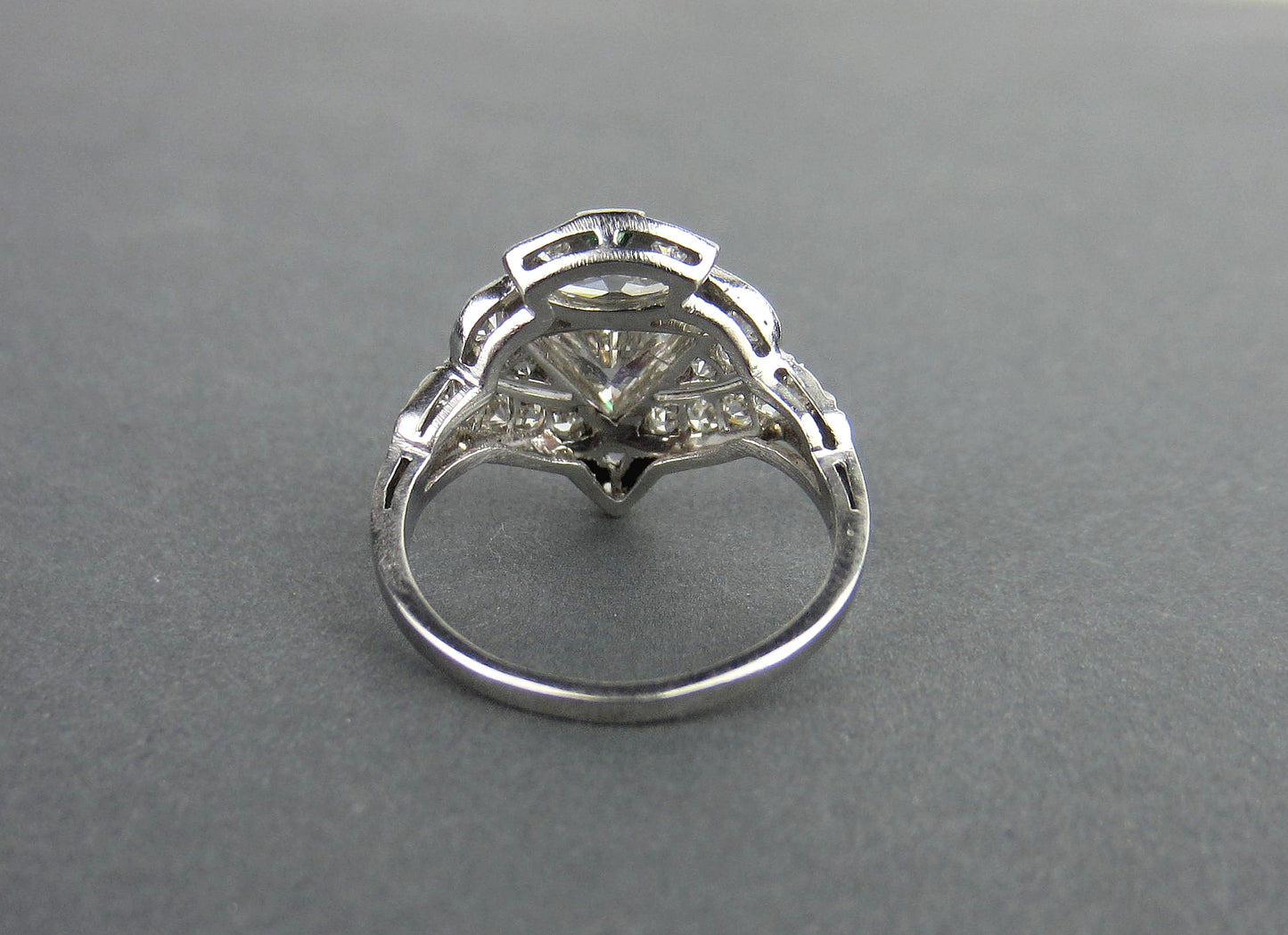 Art Deco Triangular Step Cut and Marquise Cut Diamond Ring Platinum c. 1930