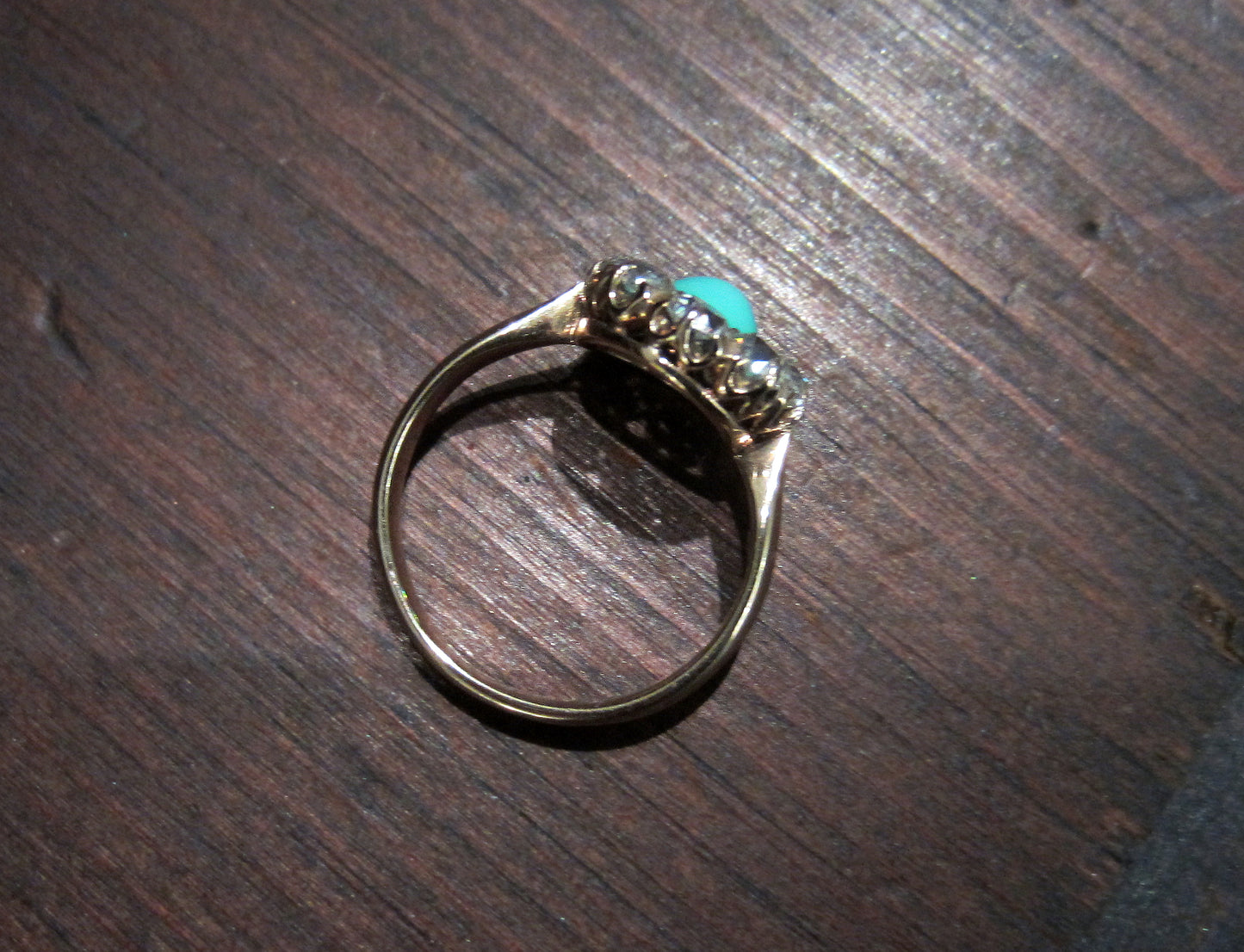 SOLD--Victorian Turquoise and Old Mine Diamond Cluster Ring 14k c. 1890