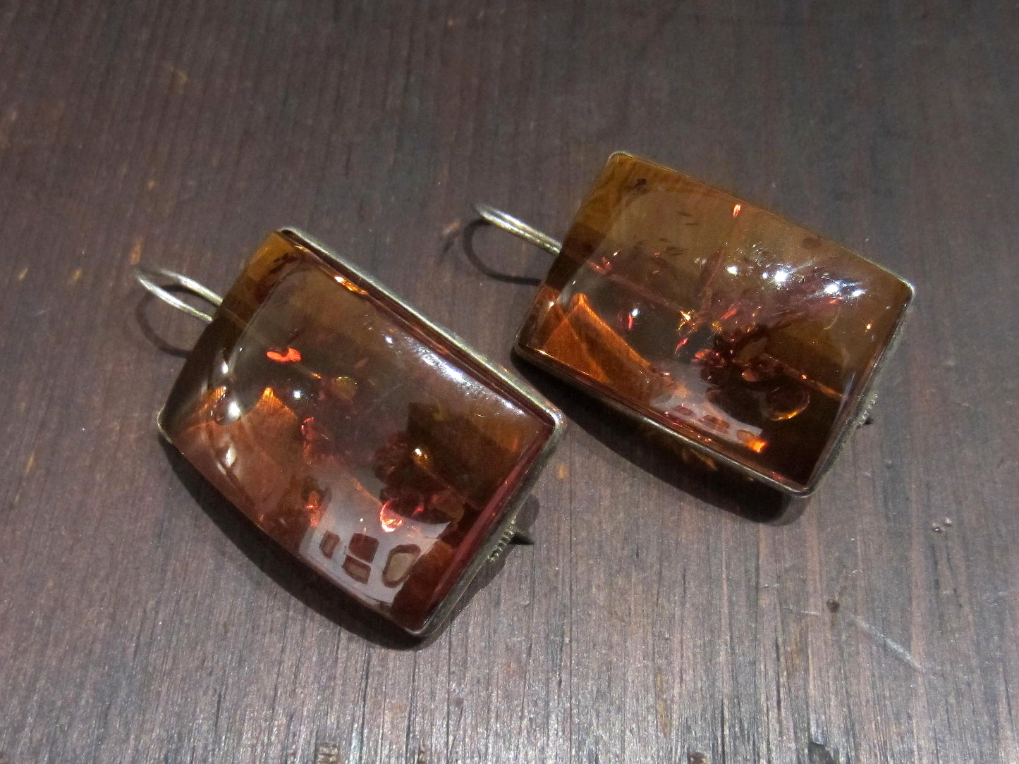SOLD--Giant Modernist Amber Earrings Sterling c. 1970