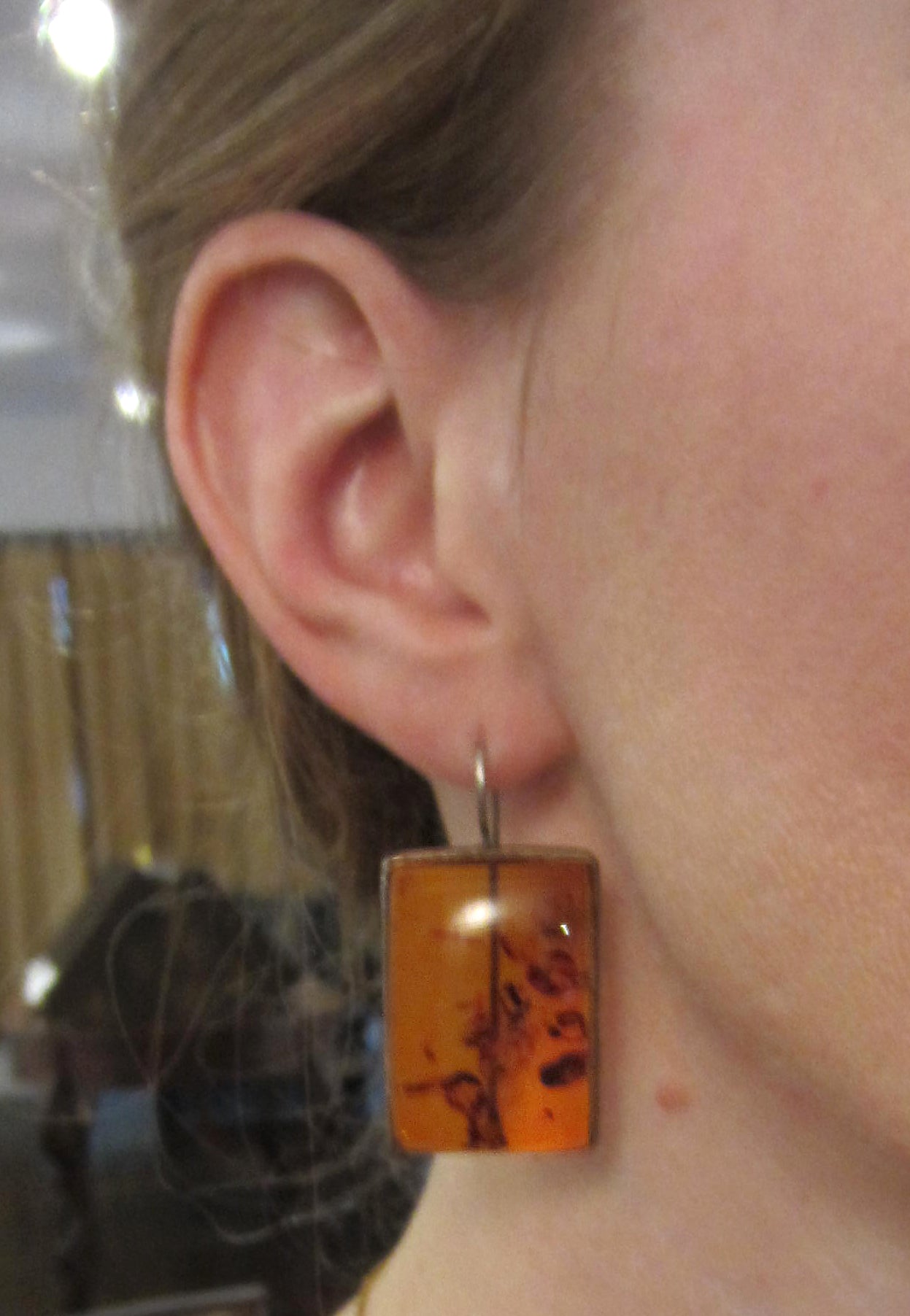 SOLD--Giant Modernist Amber Earrings Sterling c. 1970