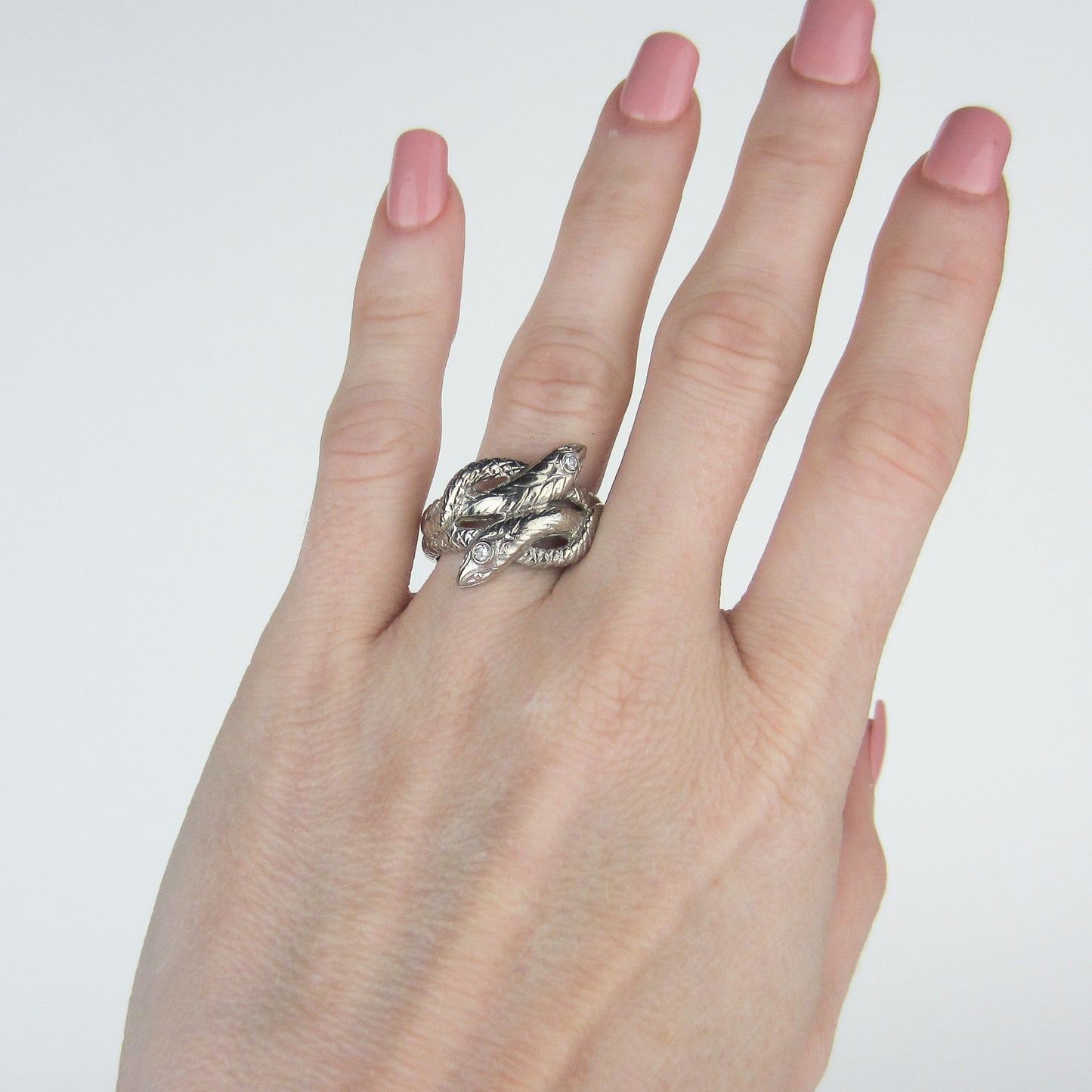 SOLD-Vintage Diamond Double Snake Ring 14k c. 1950