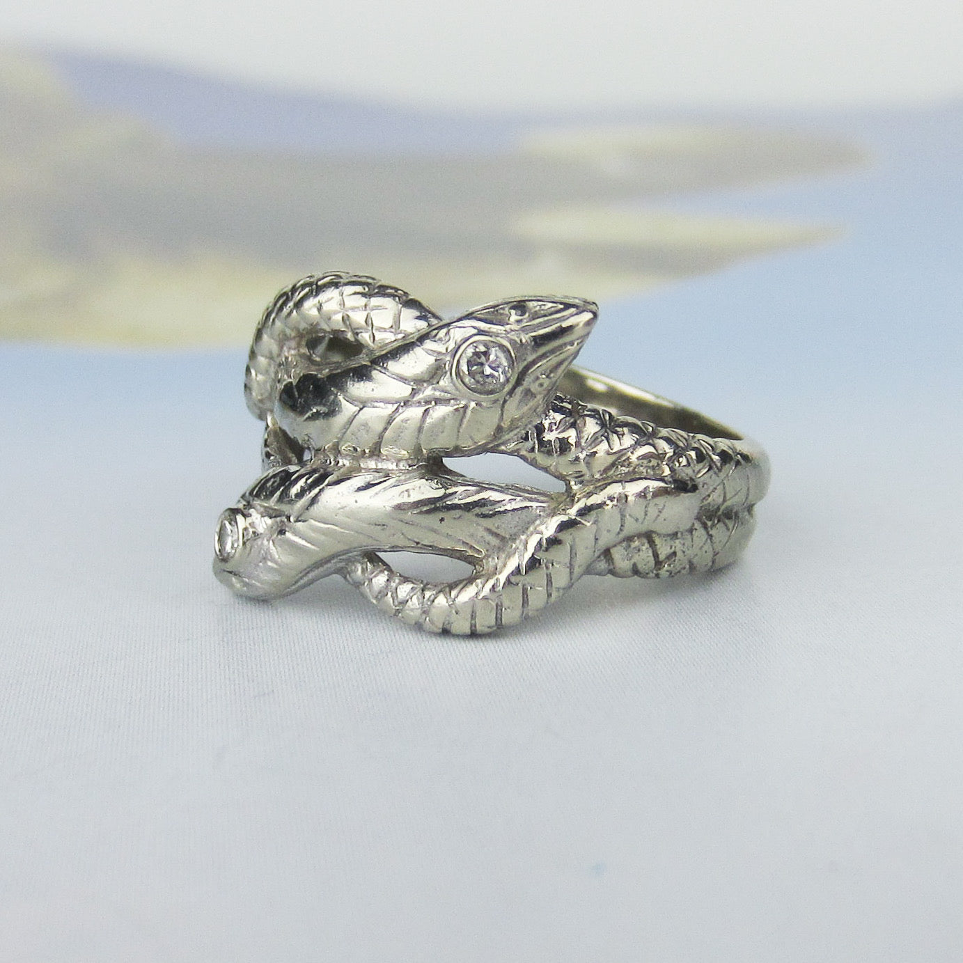 SOLD-Vintage Diamond Double Snake Ring 14k c. 1950
