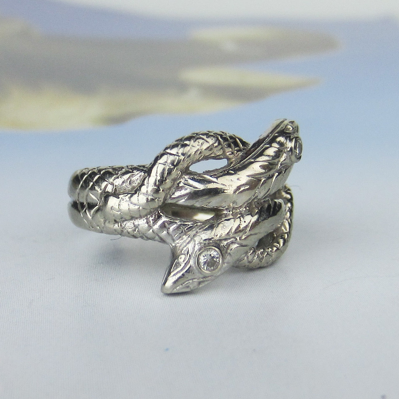 SOLD-Vintage Diamond Double Snake Ring 14k c. 1950