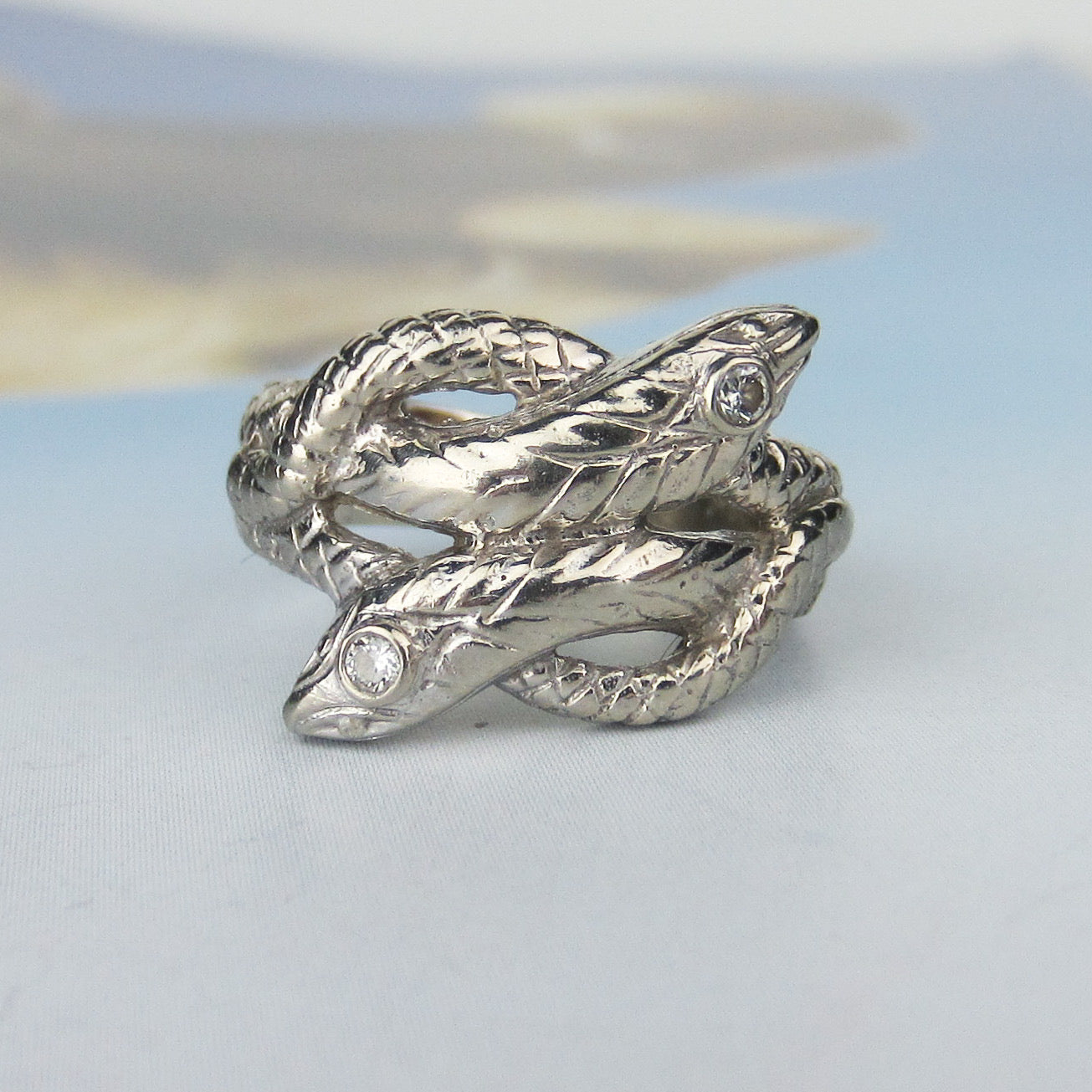SOLD-Vintage Diamond Double Snake Ring 14k c. 1950