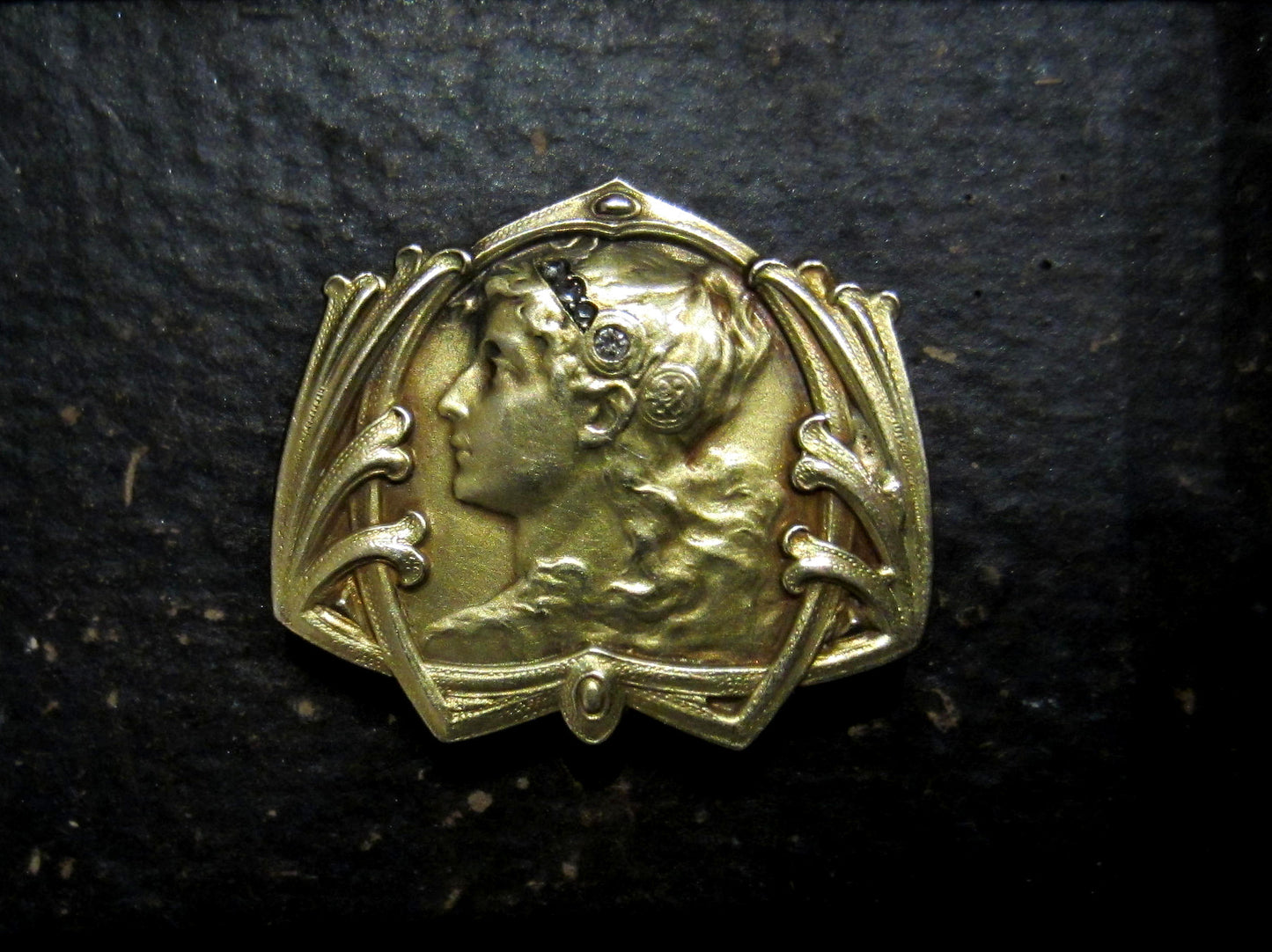 SOLD--Art Nouveau Diamond Brooch 14k c. 1900