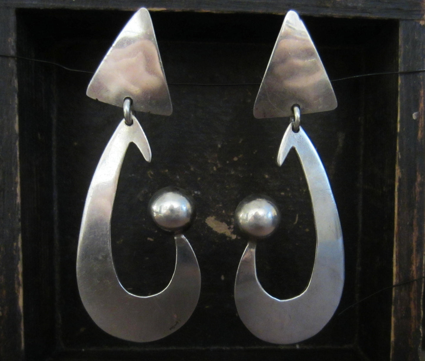 SOLD--Bold Taxco Modernist Drop Earrings Sterling Silver c. 1960
