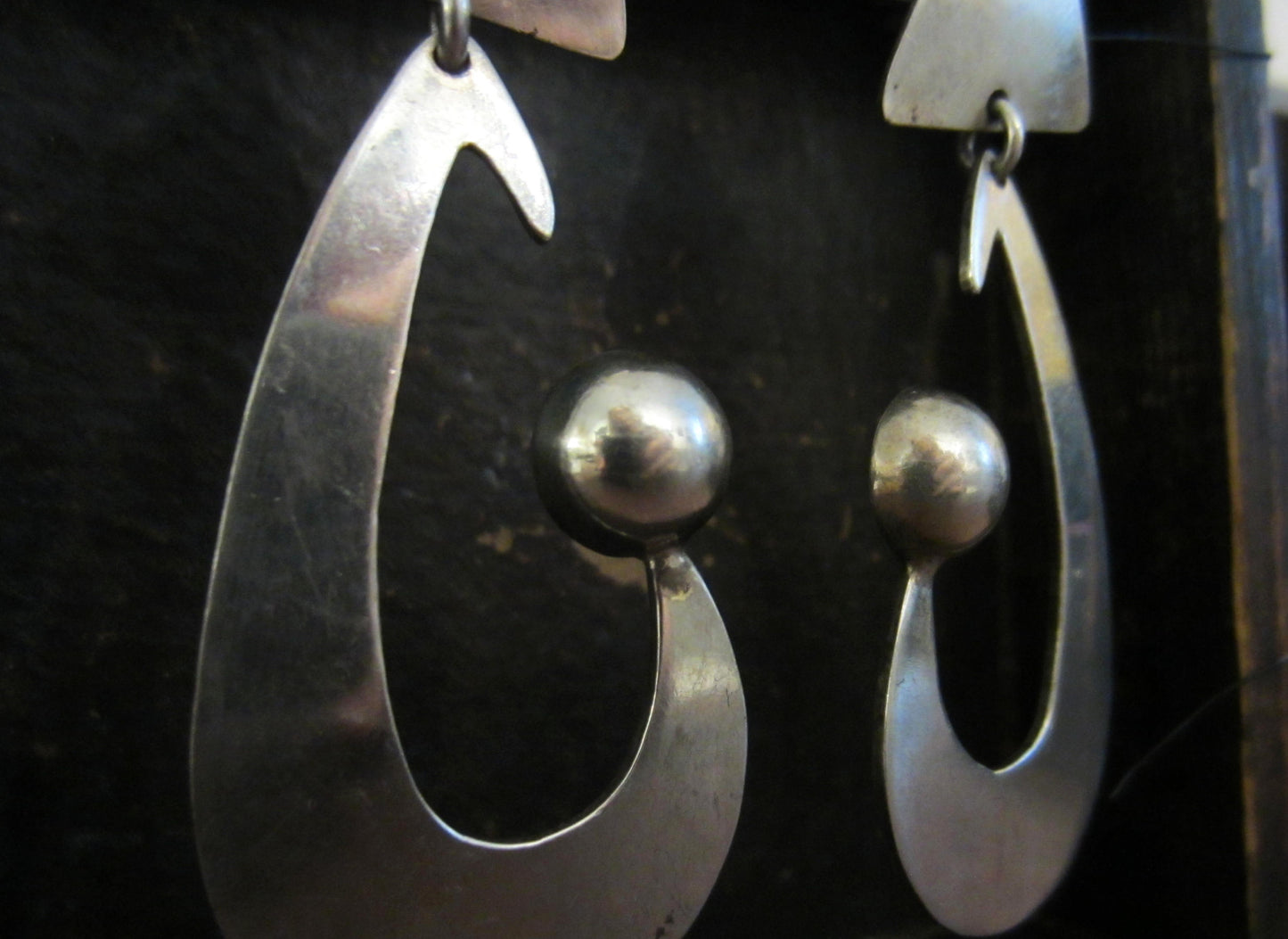 SOLD--Bold Taxco Modernist Drop Earrings Sterling Silver c. 1960