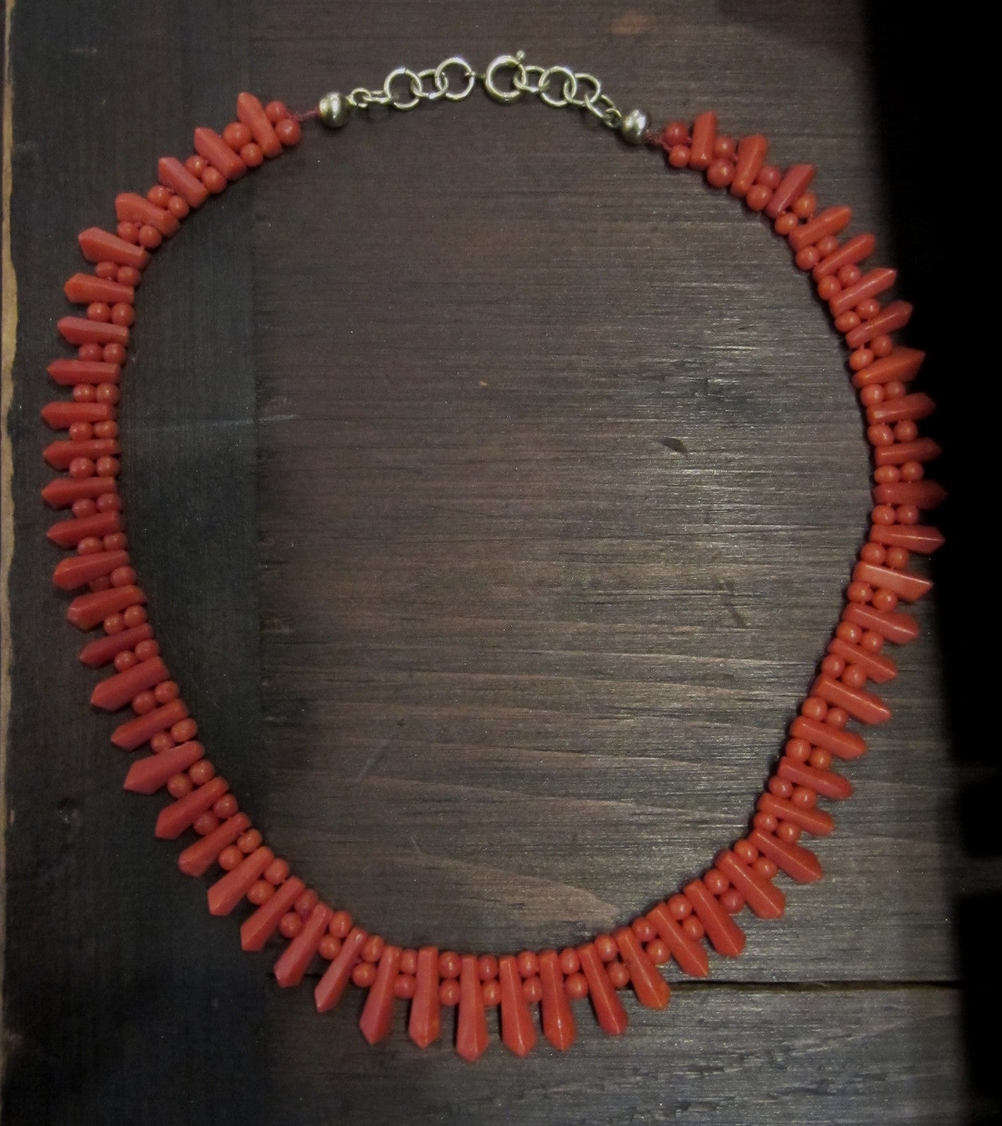 SOLD--Victorian Faceted Sardinian Coral Necklace c. 1860