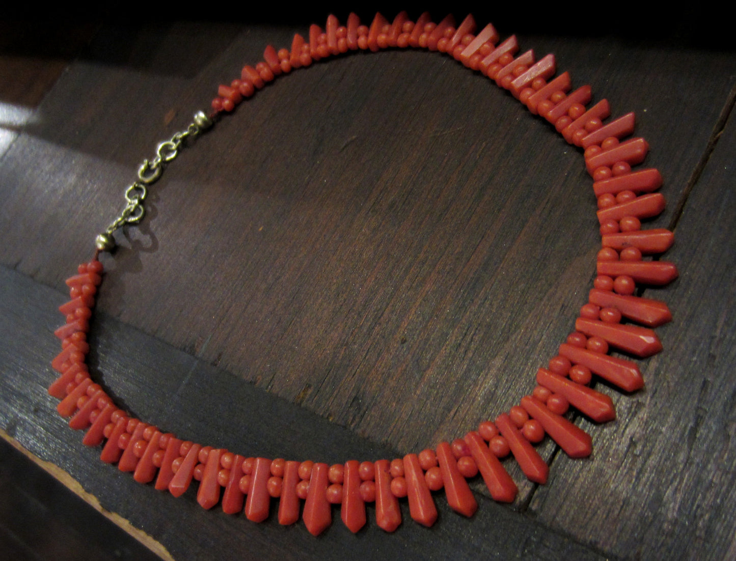 SOLD--Victorian Faceted Sardinian Coral Necklace c. 1860