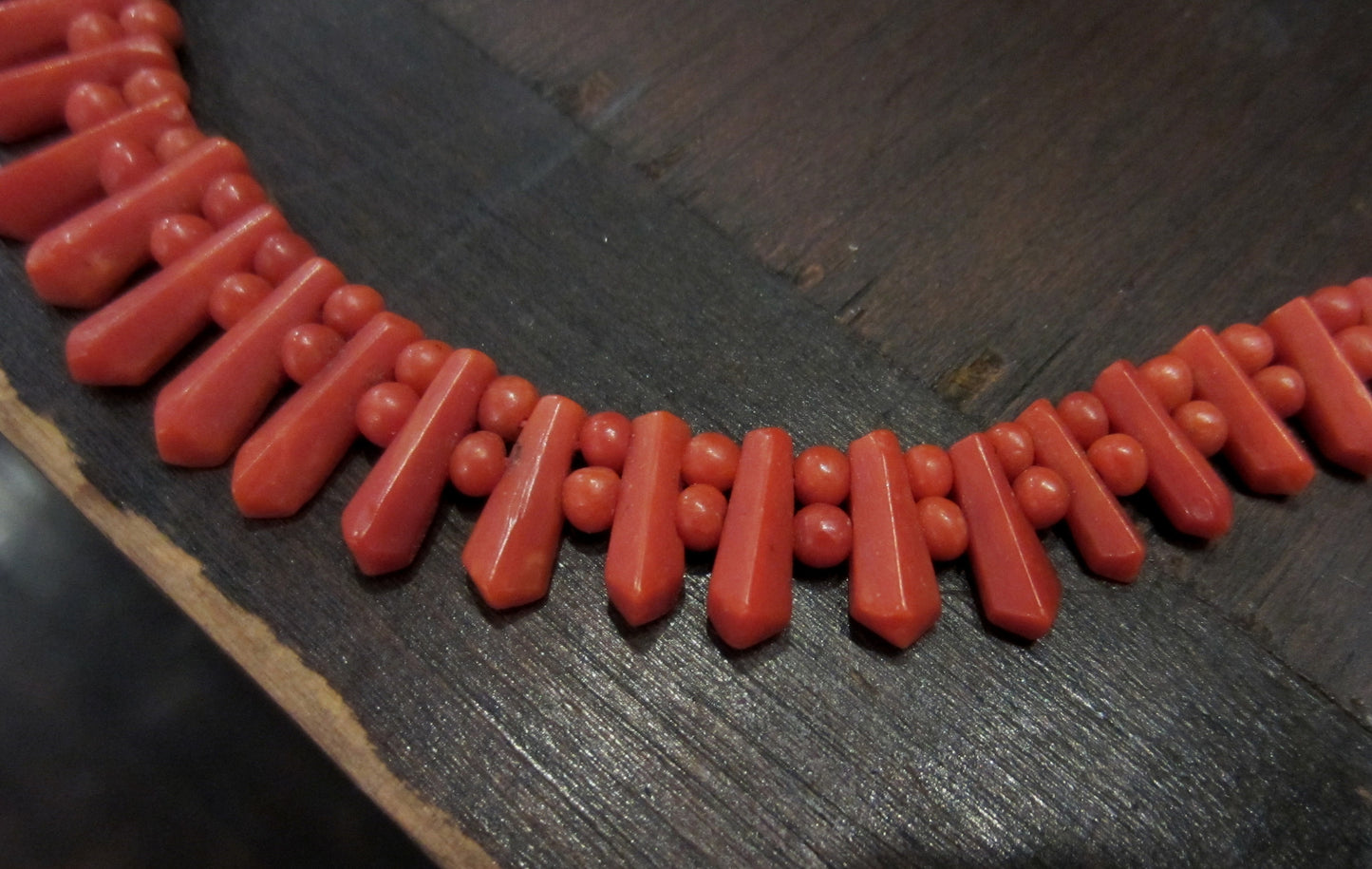 SOLD--Victorian Faceted Sardinian Coral Necklace c. 1860