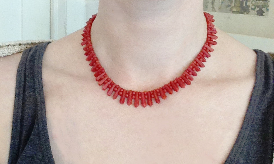 SOLD--Victorian Faceted Sardinian Coral Necklace c. 1860