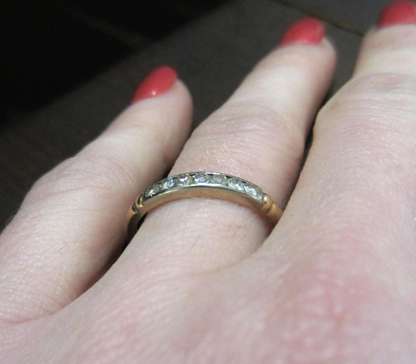 SOLD--Art Deco Channel Set Diamond Wedding Band 14k-18k c. 1941