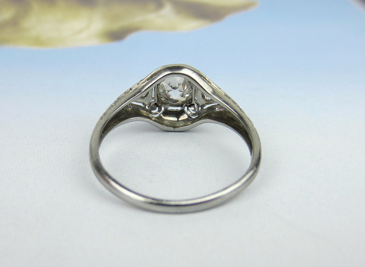 SOLD--Art Deco Old European .71ct Diamond Engagement Ring 18k c. 1920