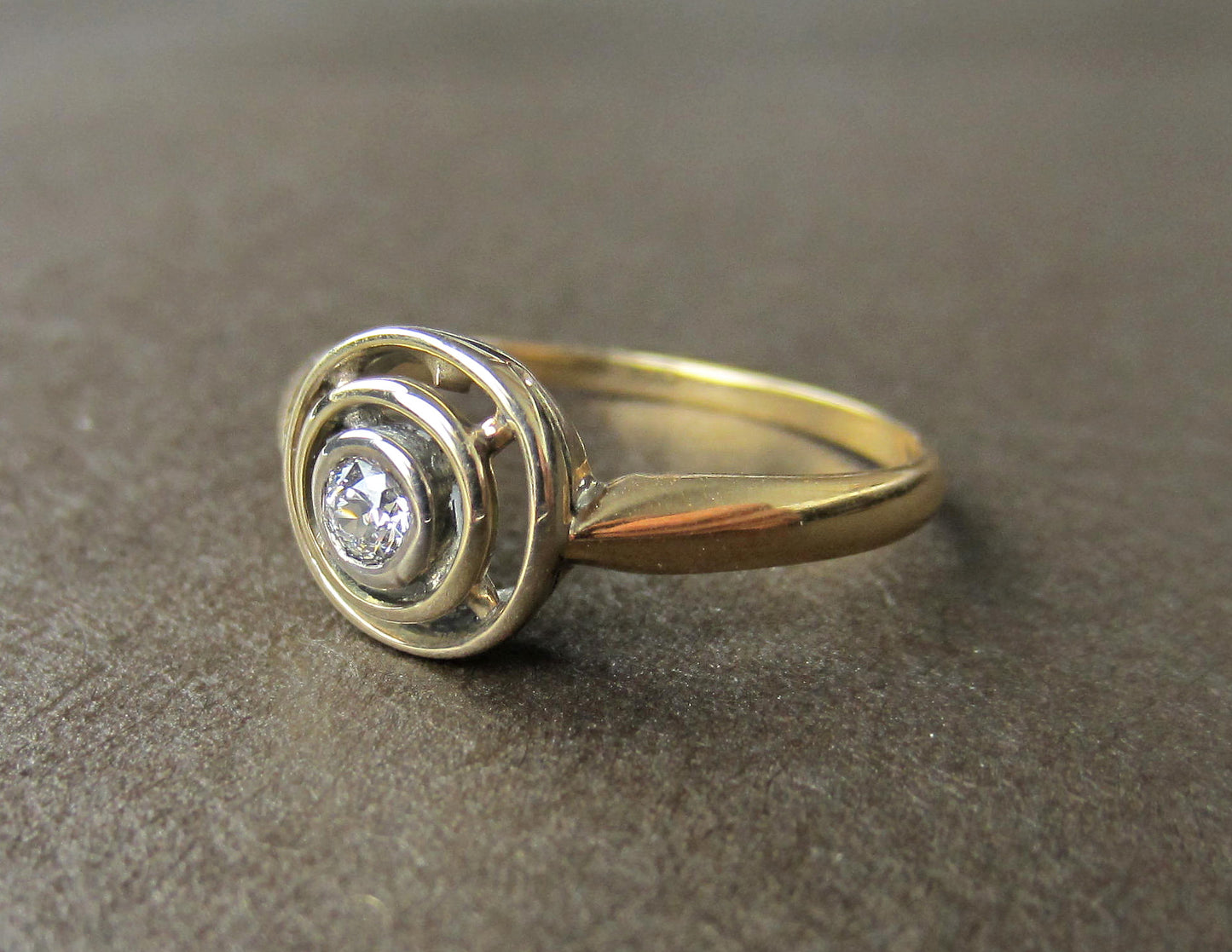 SOLD-Art Deco Old European Diamond Target Engagement Ring 14k c. 1930