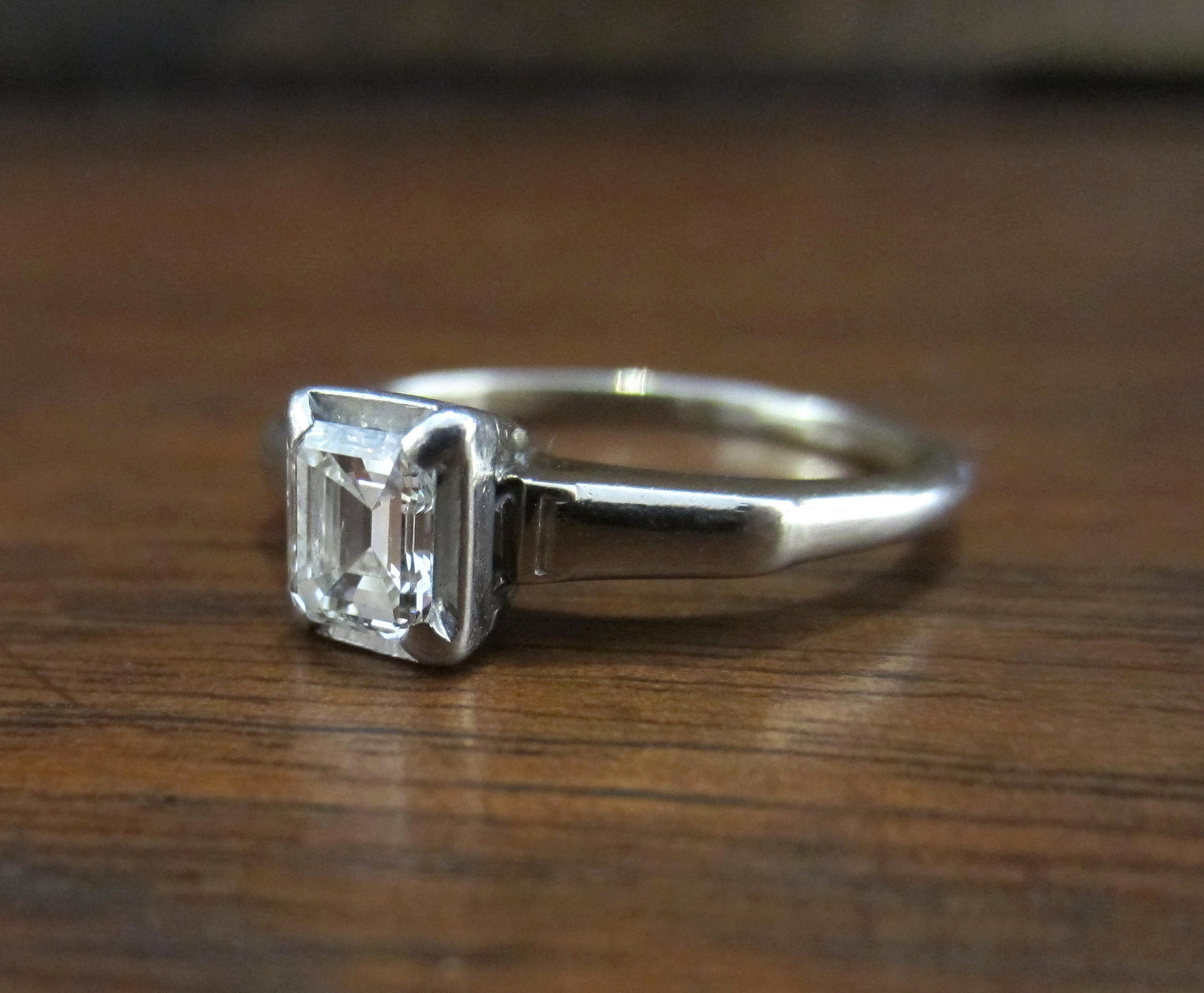 SOLD--Art Deco Emerald Cut Diamond .46ct Engagement Ring 14k c. 1930