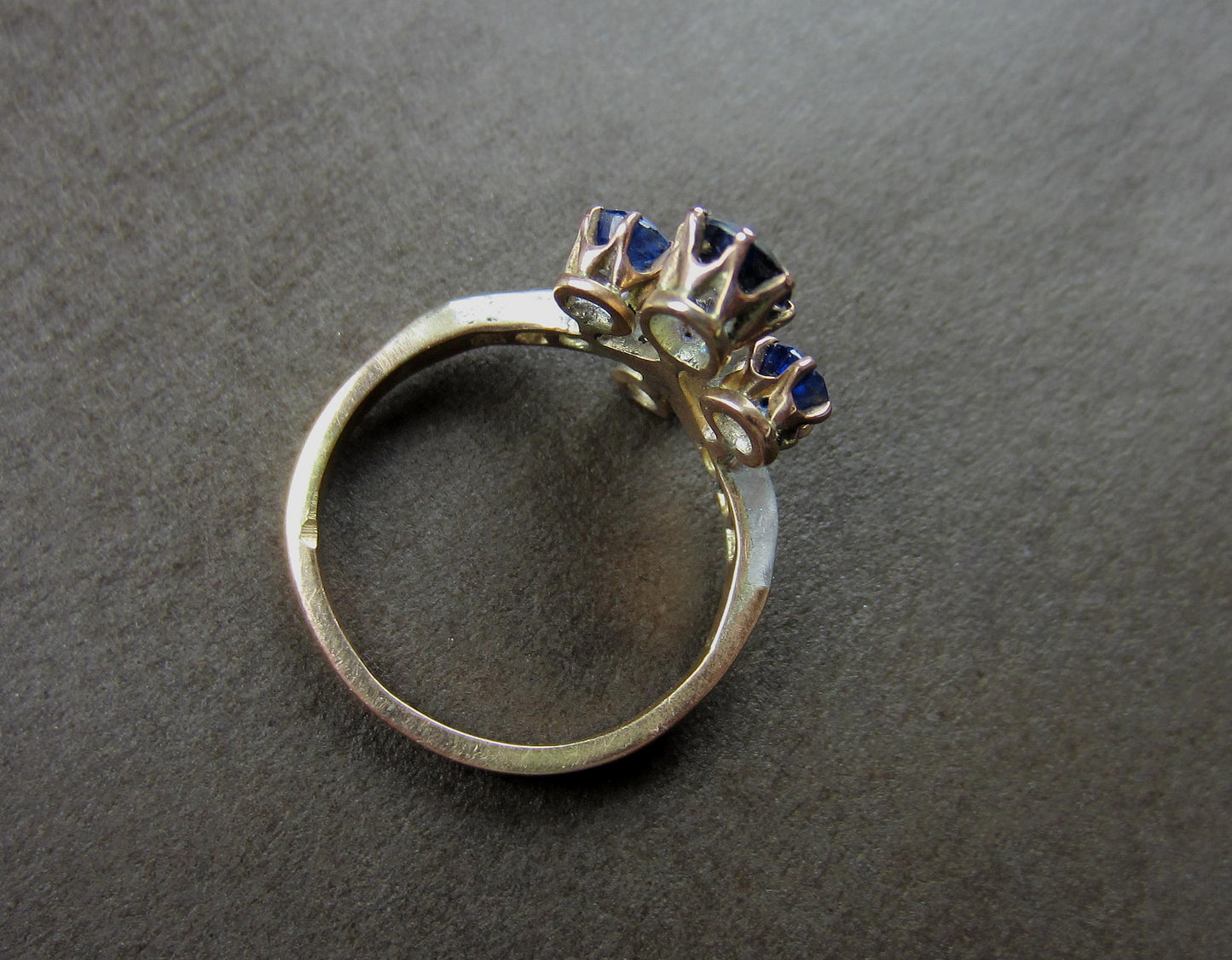 SOLD--Edwardian Sapphire and Diamond Tiara Ring Silver/14k c. 1900