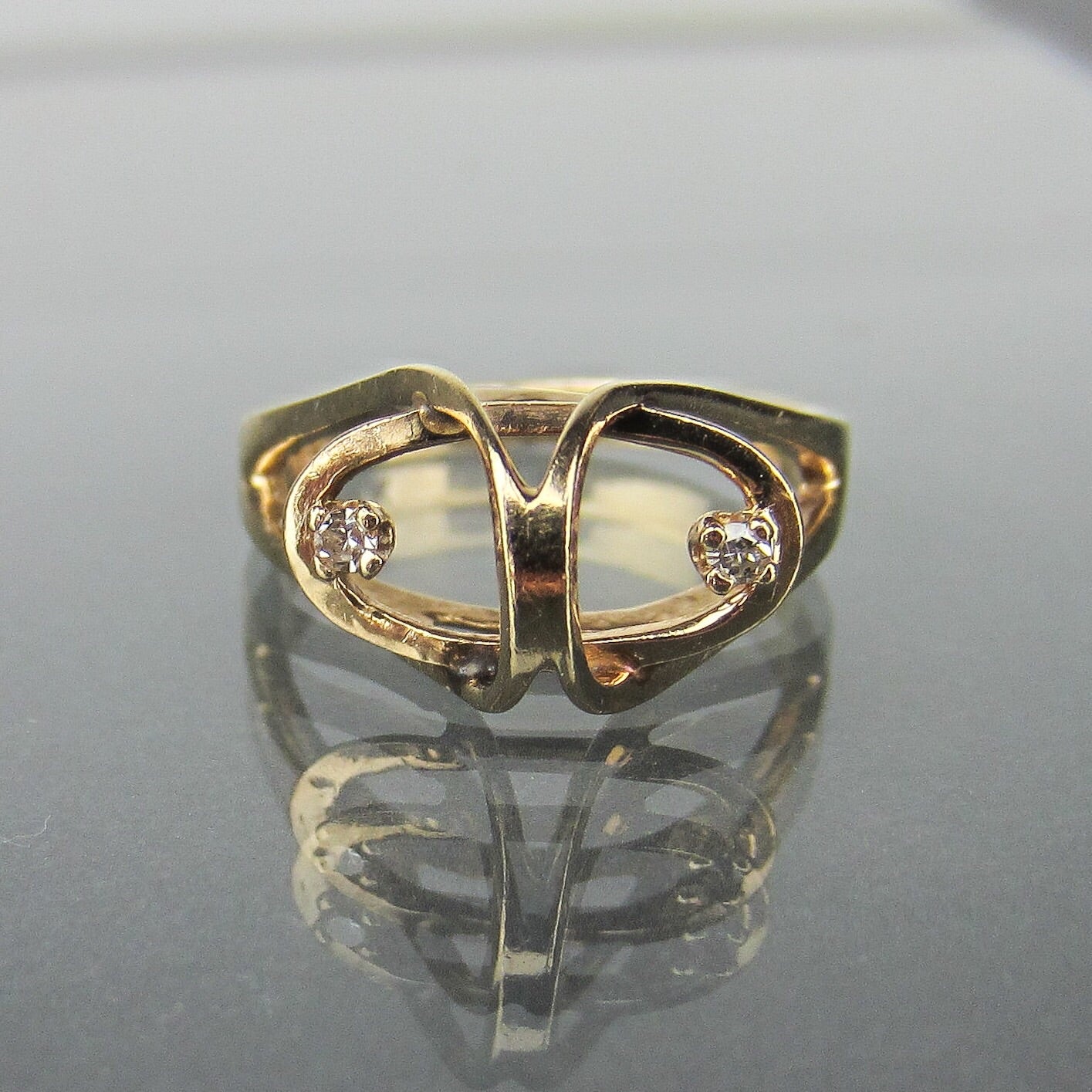 SOLD--Modernist Diamond Sculptural Ring 14k c. 1960