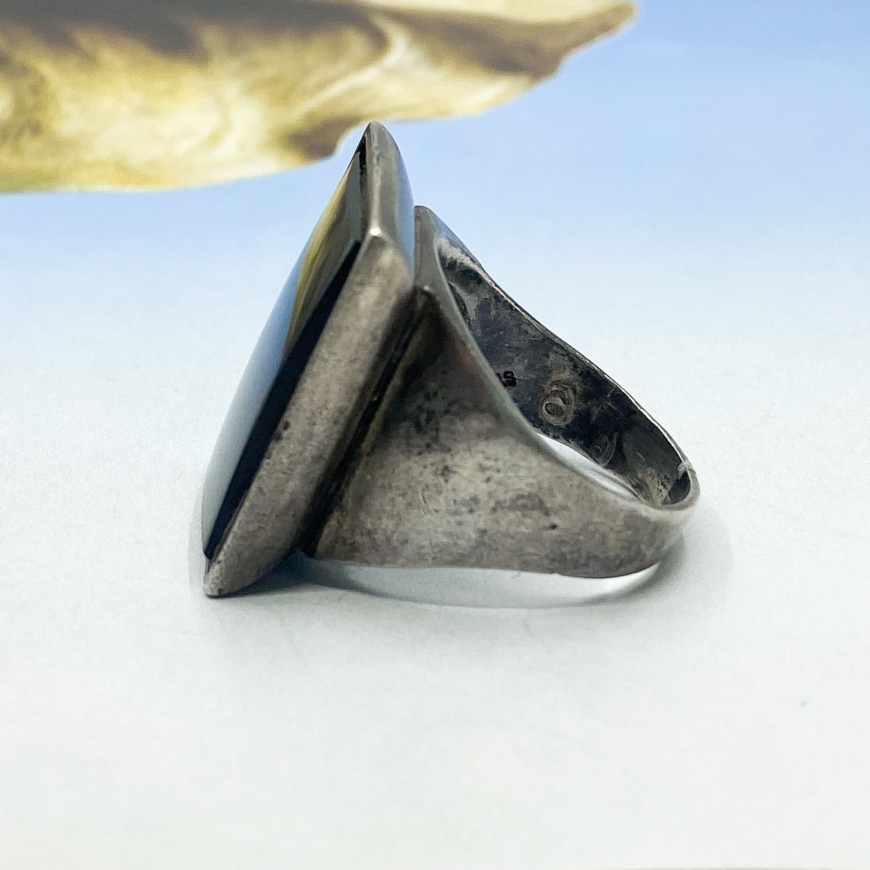 SOLD--Vintage Large Onyx Signet Ring Sterling c. 1970