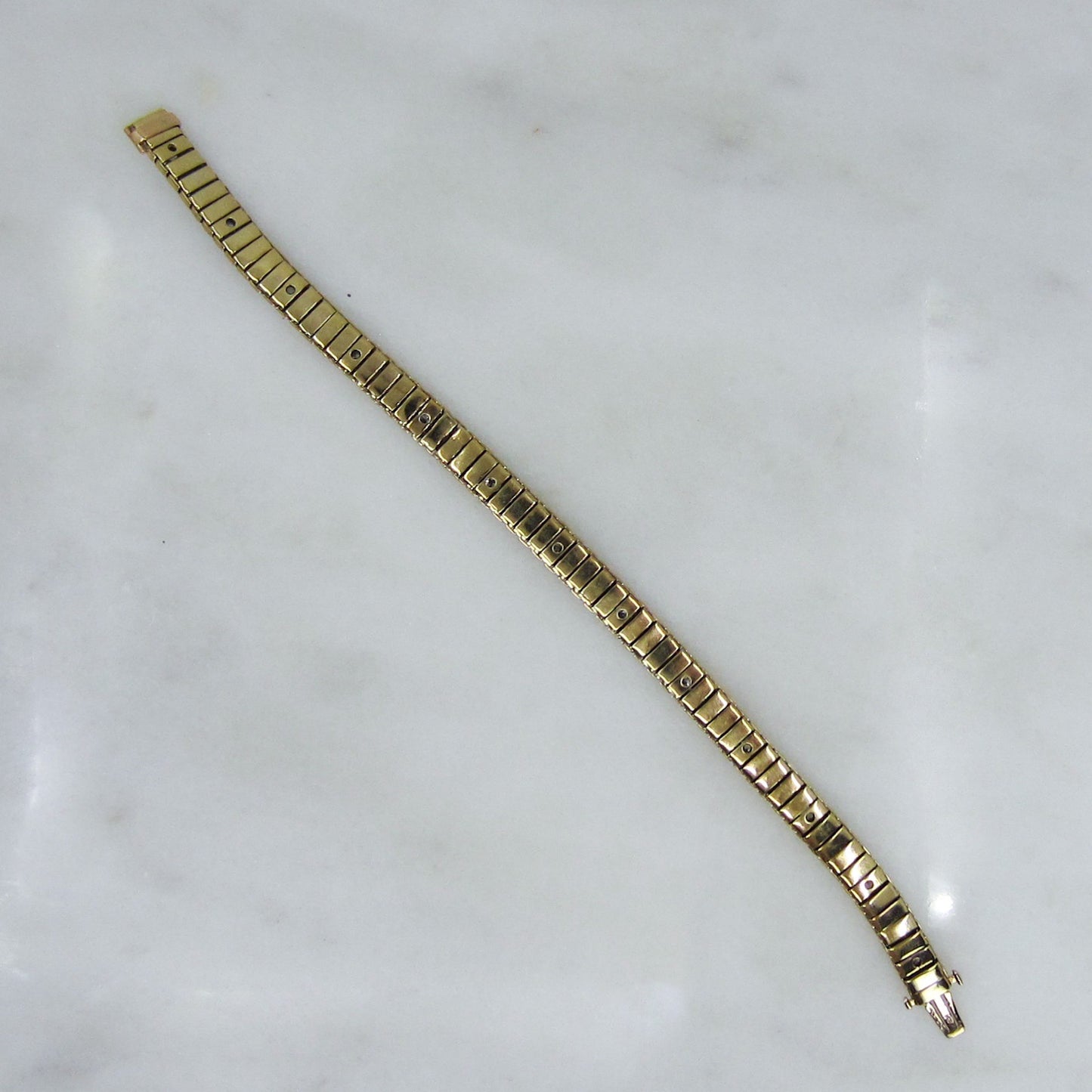 SOLD-Art Deco Slinky Old European Diamond Line Bracelet 14k, Sloan & Co c. 1940