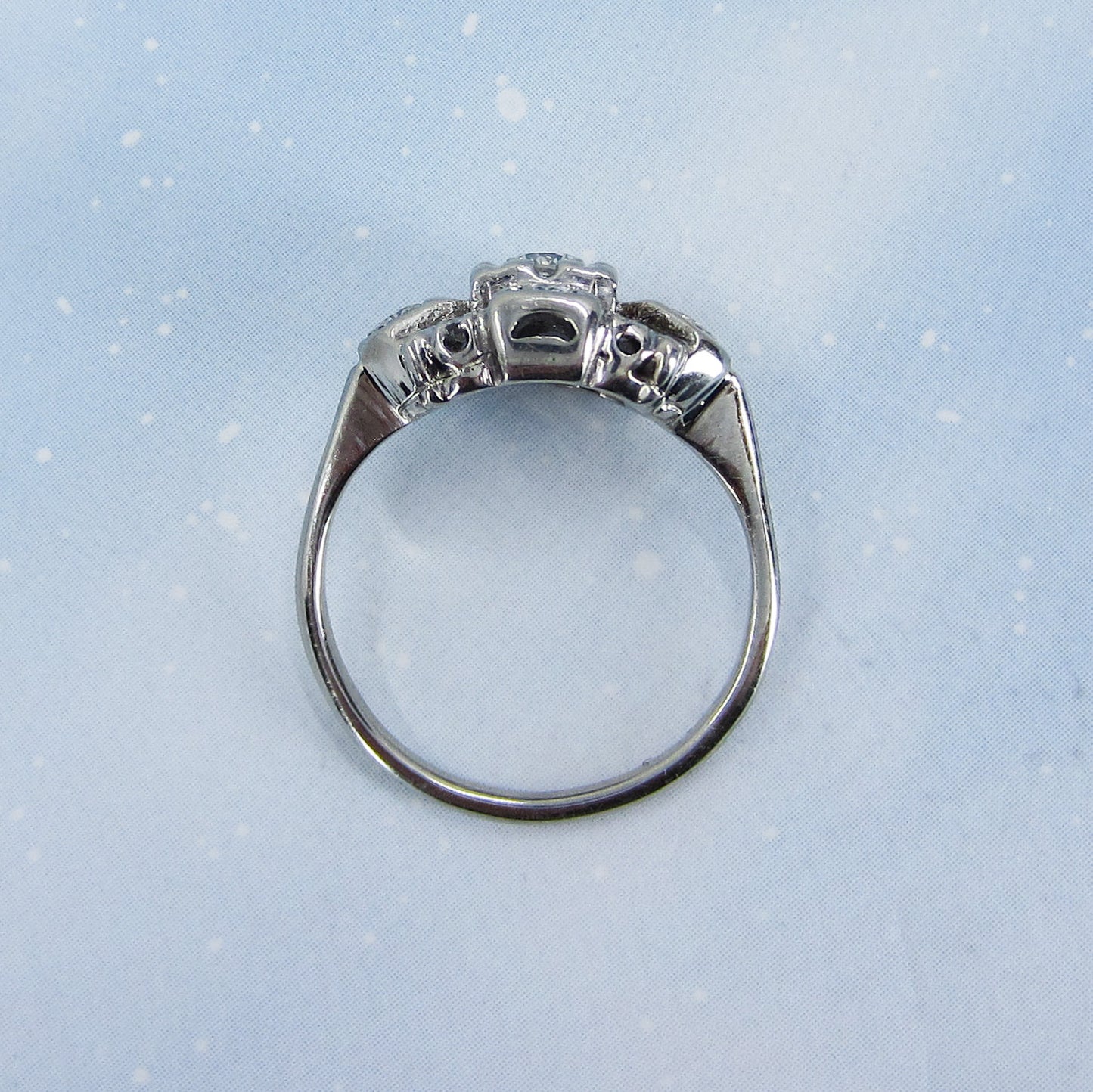 SOLD--Art Deco Geometric Diamond Ring 14k c. 1940