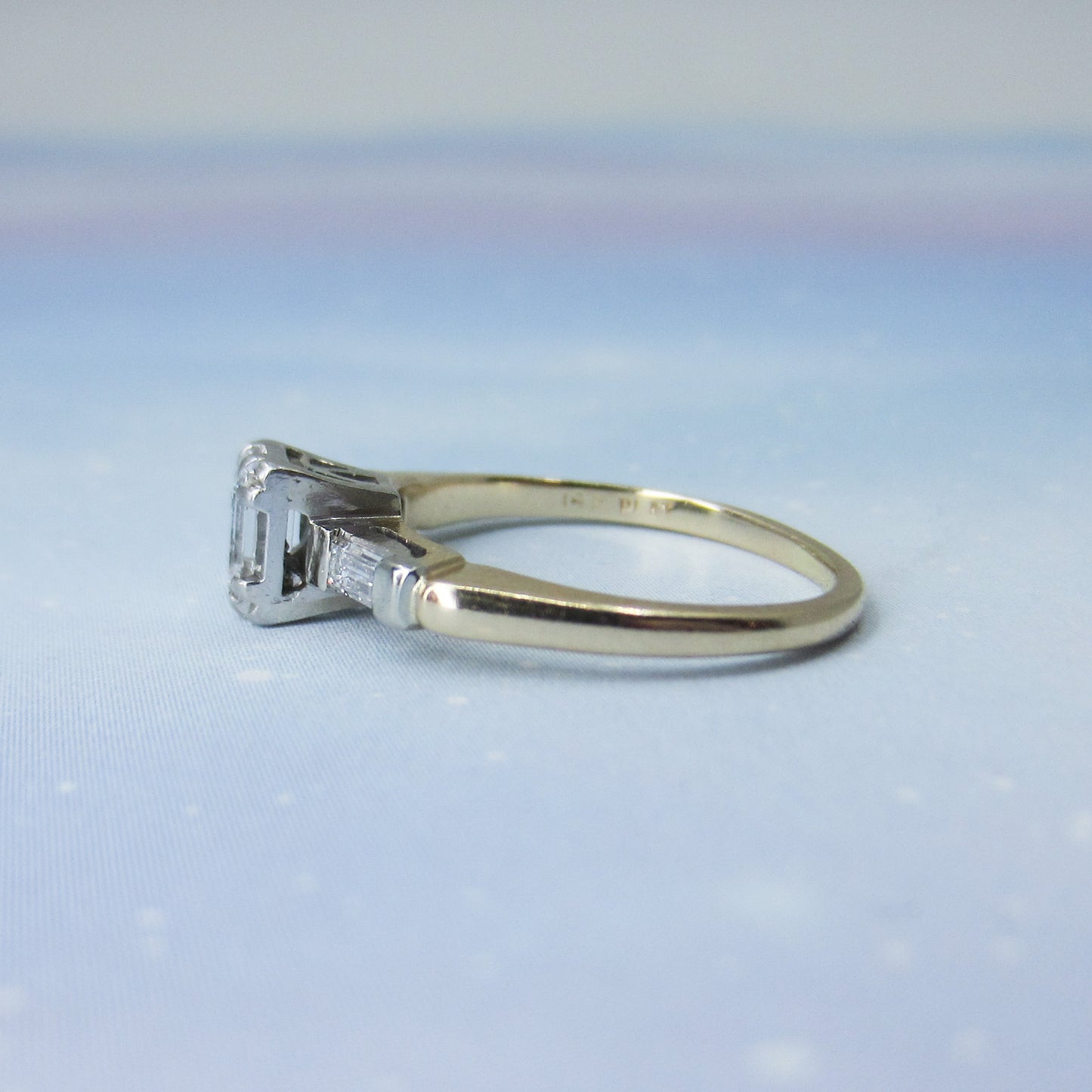 SOLD--Vintage Emerald Cut Diamond Engagement Ring Plat/14k c. 1940