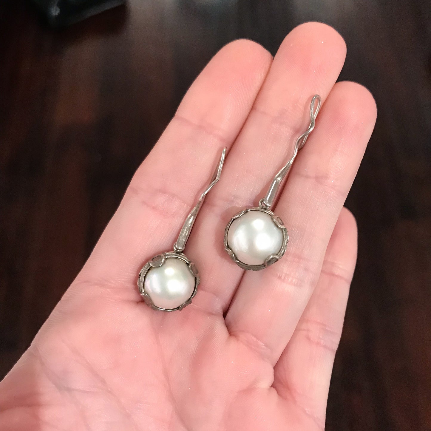 SOLD-Vintage Pearl Drop Earrings Sterling c. 1990