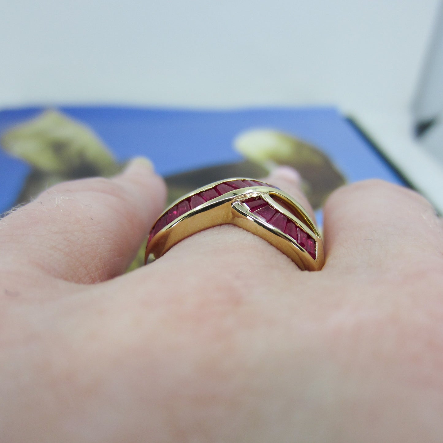 SOLD--Vintage 90’s Ruby Baguette Infinity Ring 14k c. 1995