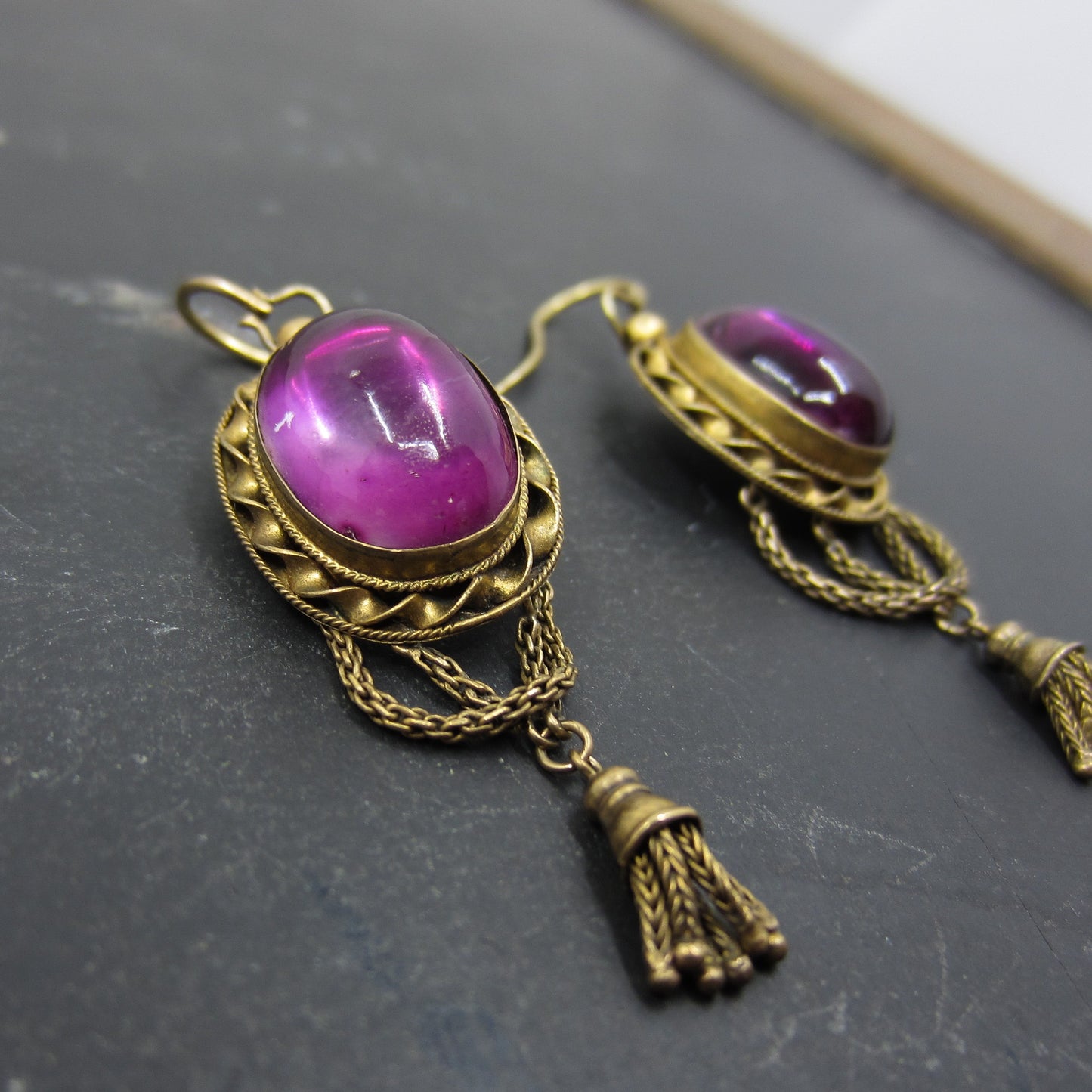 SOLD--Victorian Amethyst Locket Earrings 18k c. 1870
