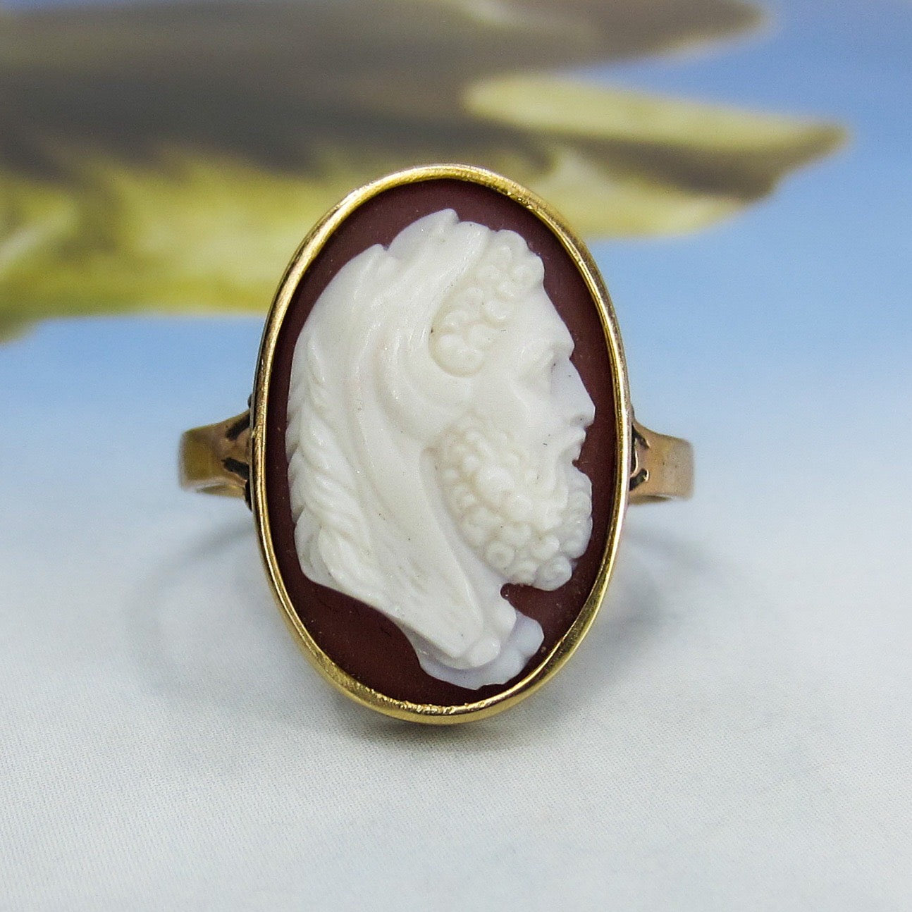 SOLD-Victorian Hardstone Cameo of Hercules Ring 18k c. 1880