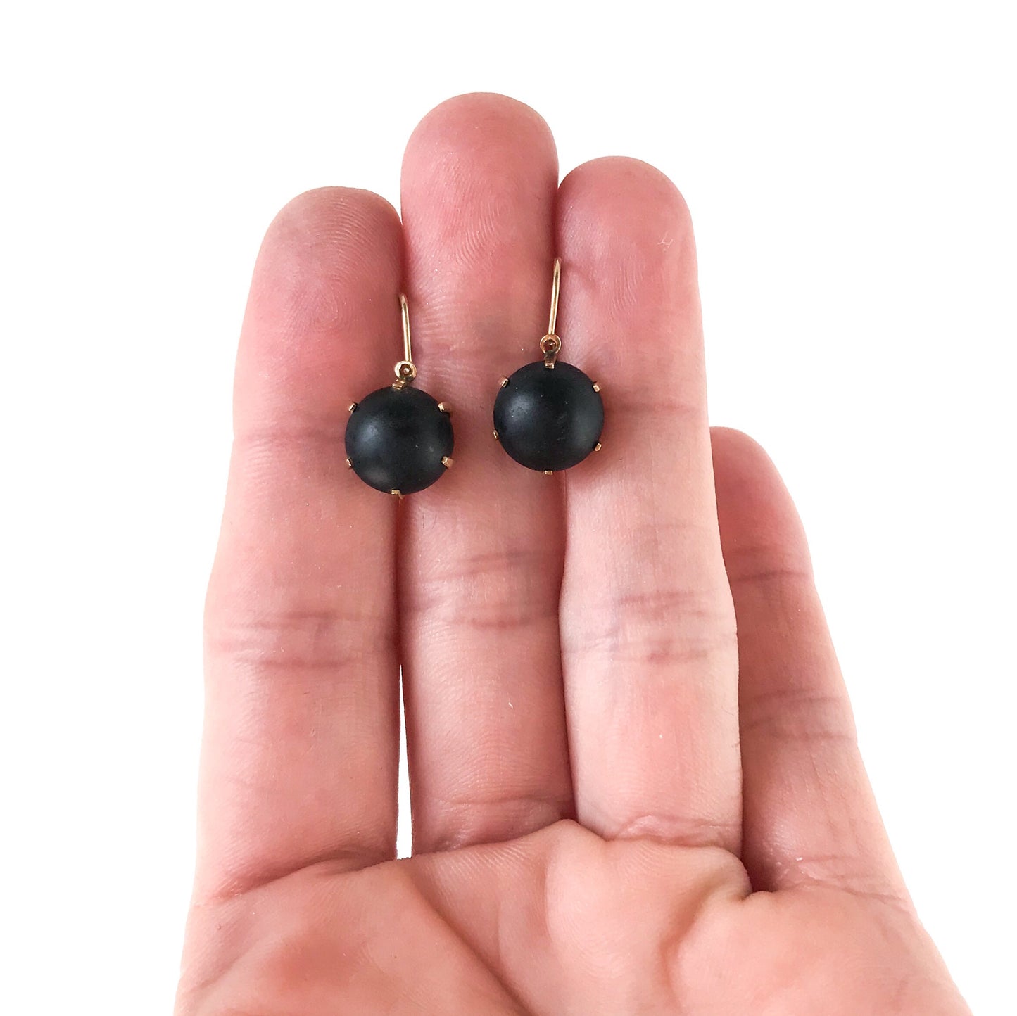 SOLD-Victorian Onyx Drop Earrings 14k c. 1890