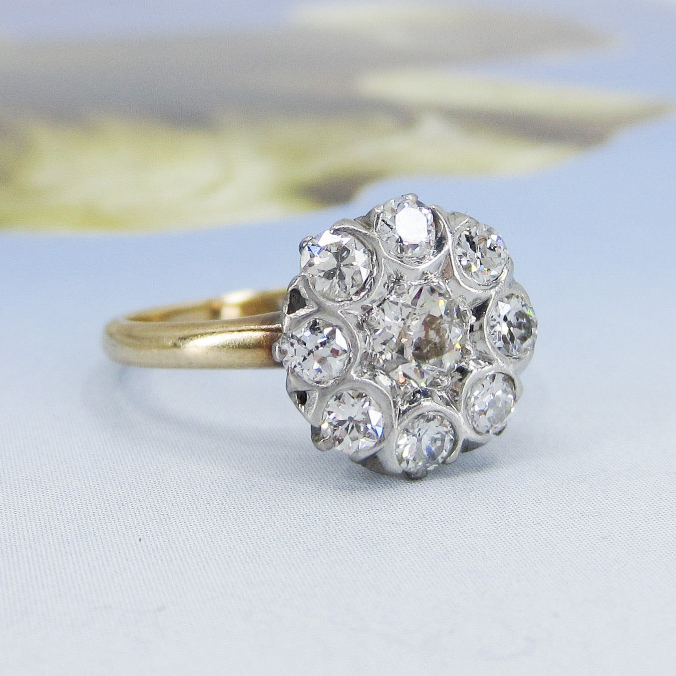 SOLD—Art Deco Old European Diamond Cluster Ring 14k c. 1920