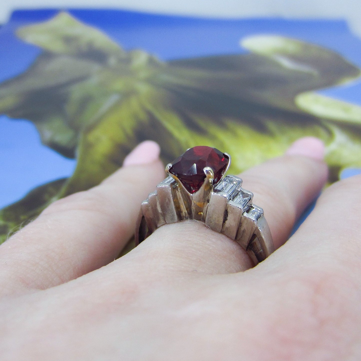 Mid-Century Ruby and Diamond Ring Platinum/18k c. 1950