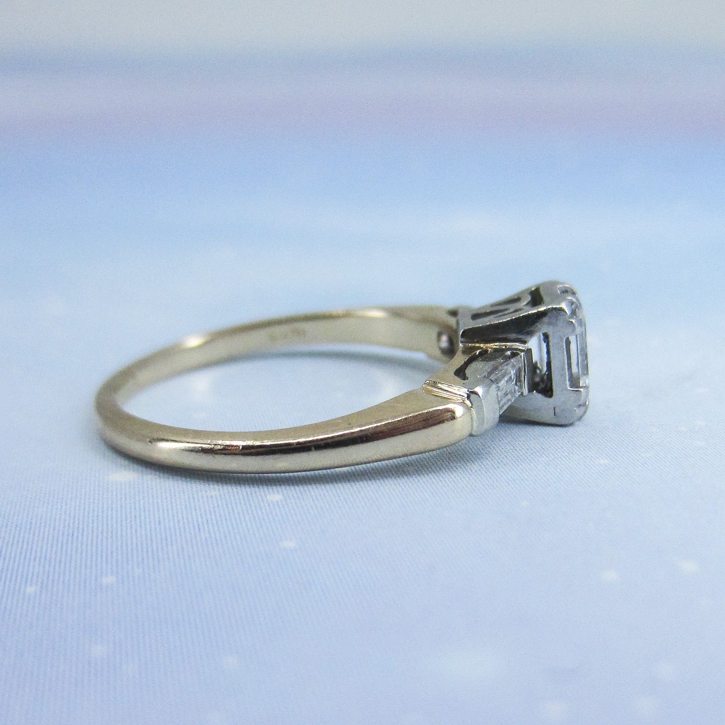 SOLD--Vintage Emerald Cut Diamond Engagement Ring Plat/14k c. 1940