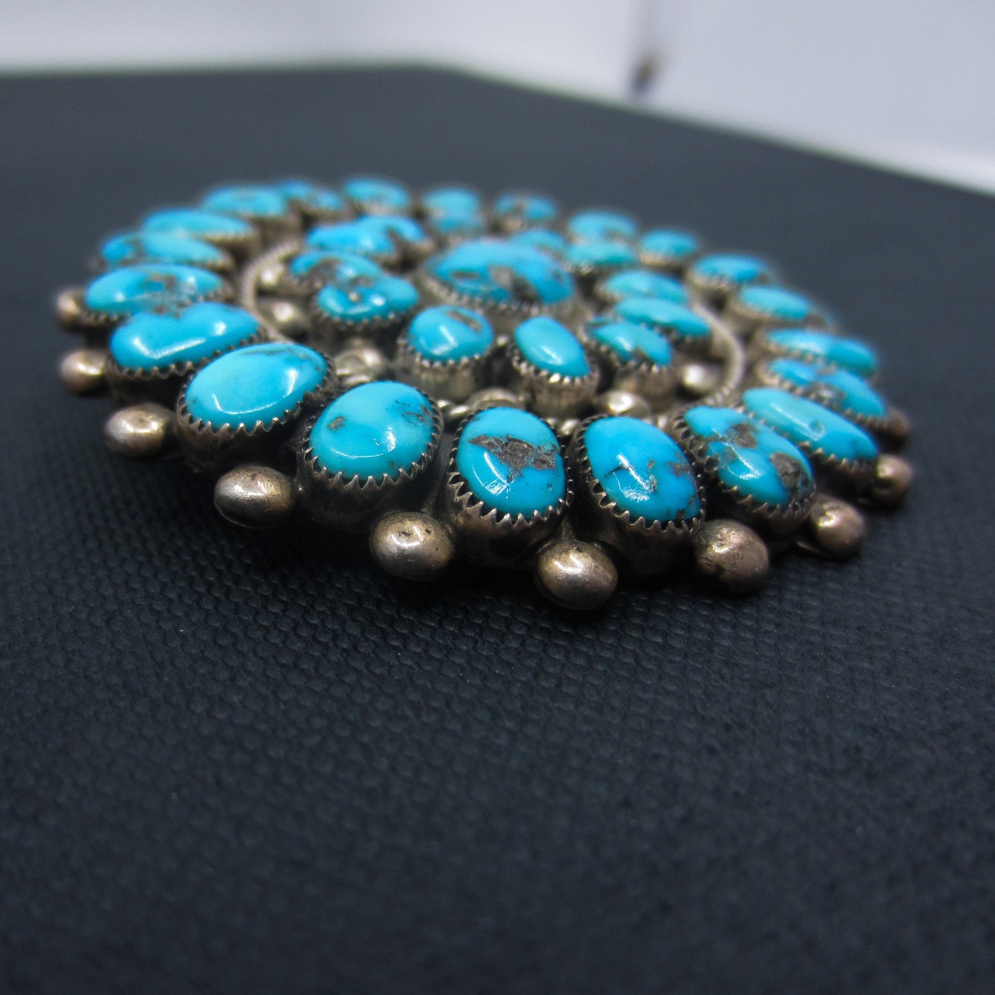 SOLD--Vintage Large Julie O Lahi Turquoise Cluster Brooch Sterling c. 1970