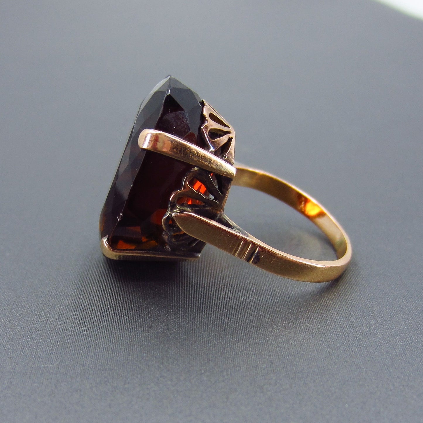 SOLD—Retro Huge Oval Garnet Cocktail Ring 14k c. 1940