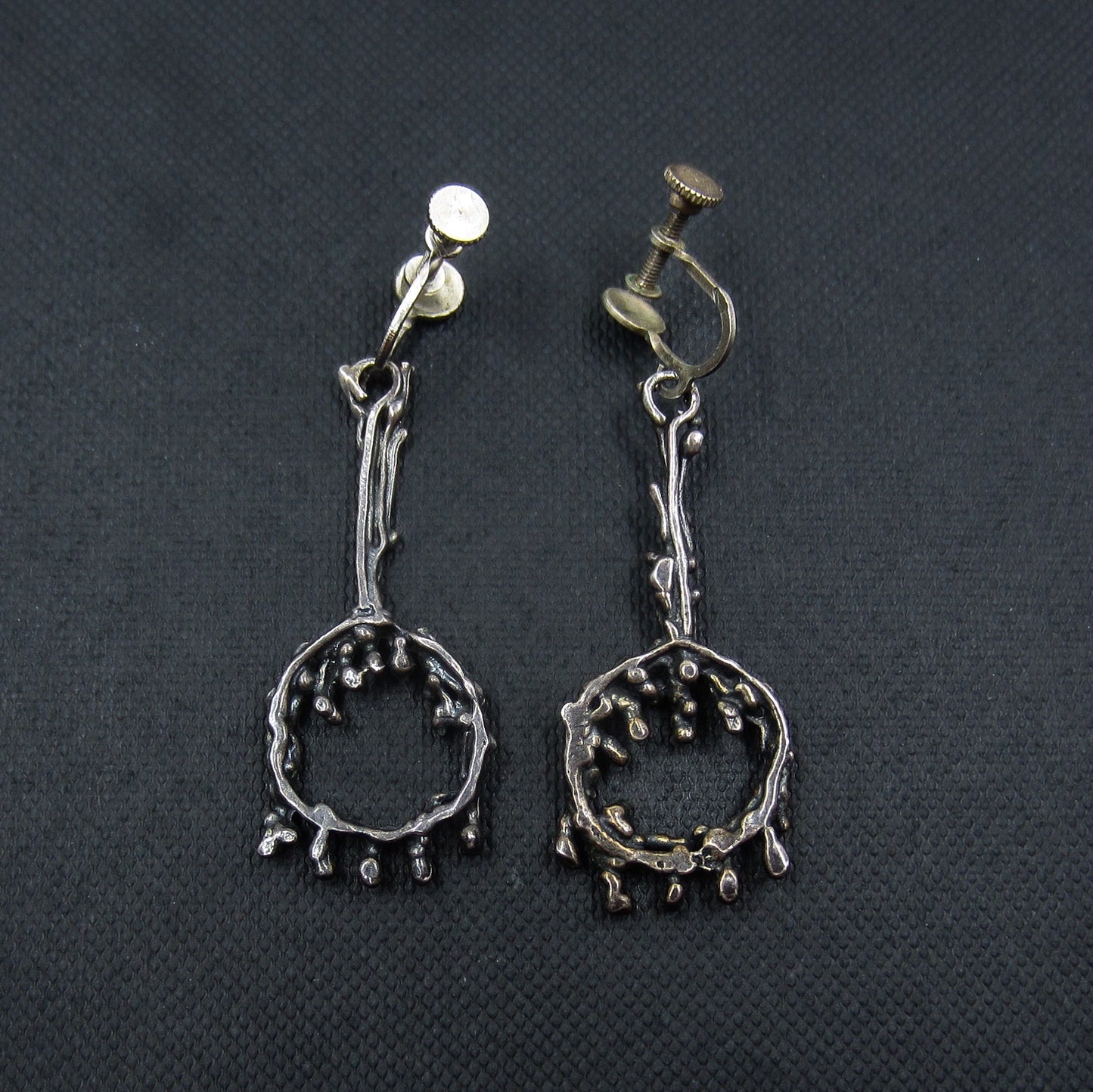 SOLD--MidCentury Brutalist Drop Earrings Sterling c. 1960