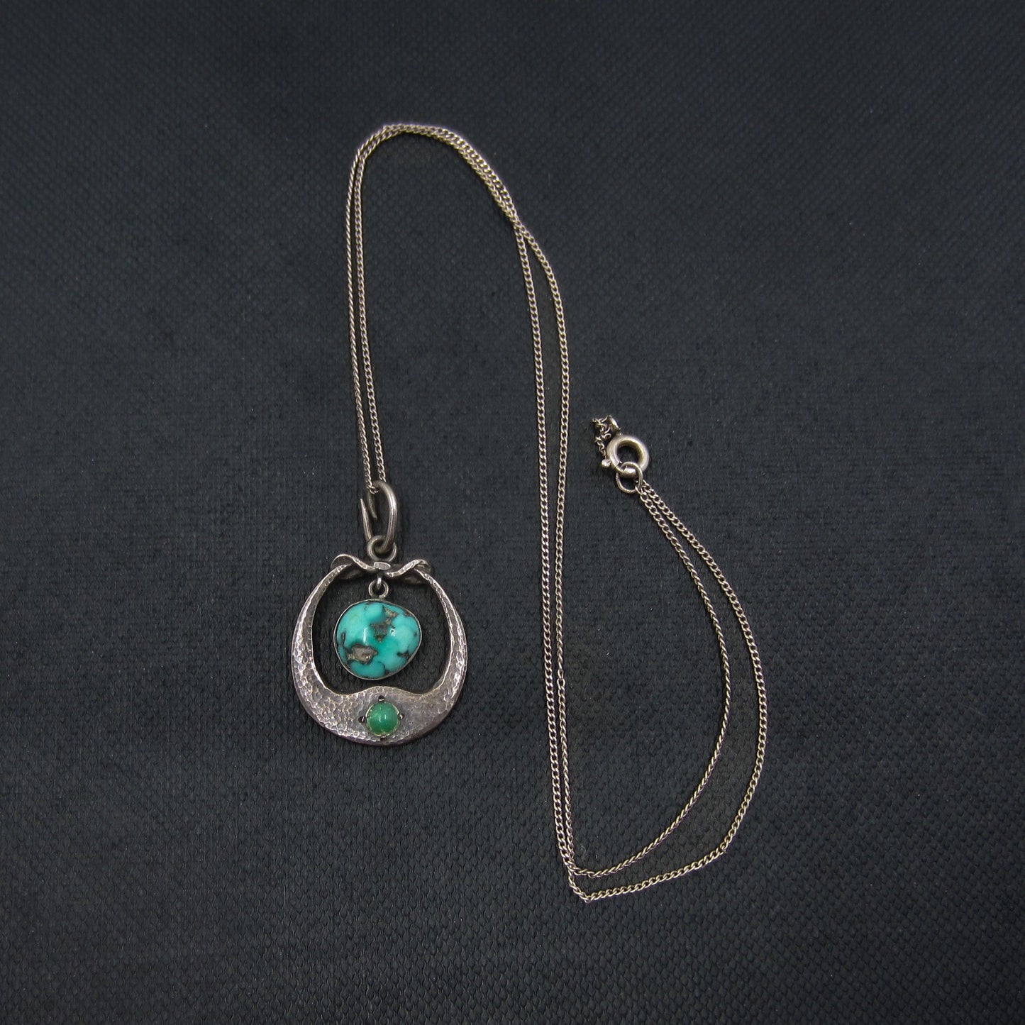 SOLD--Rare Arts & Crafts Hammered Turquoise Pendant Sterling, Liberty & Co c. 1910